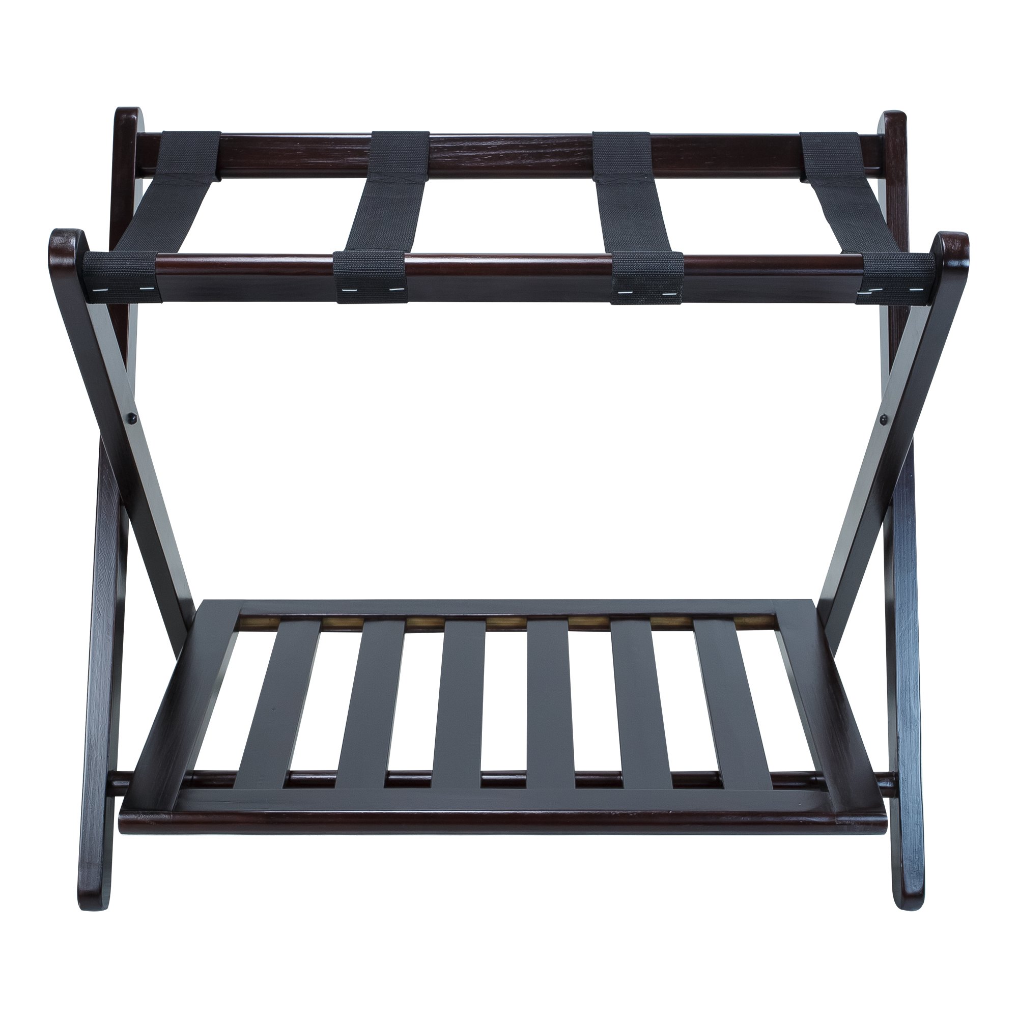 Stylish Espresso Wooden Luggage Rack with Storage Shelf - Perfect for Bedroom, Entryway, or Hotel Room Organization