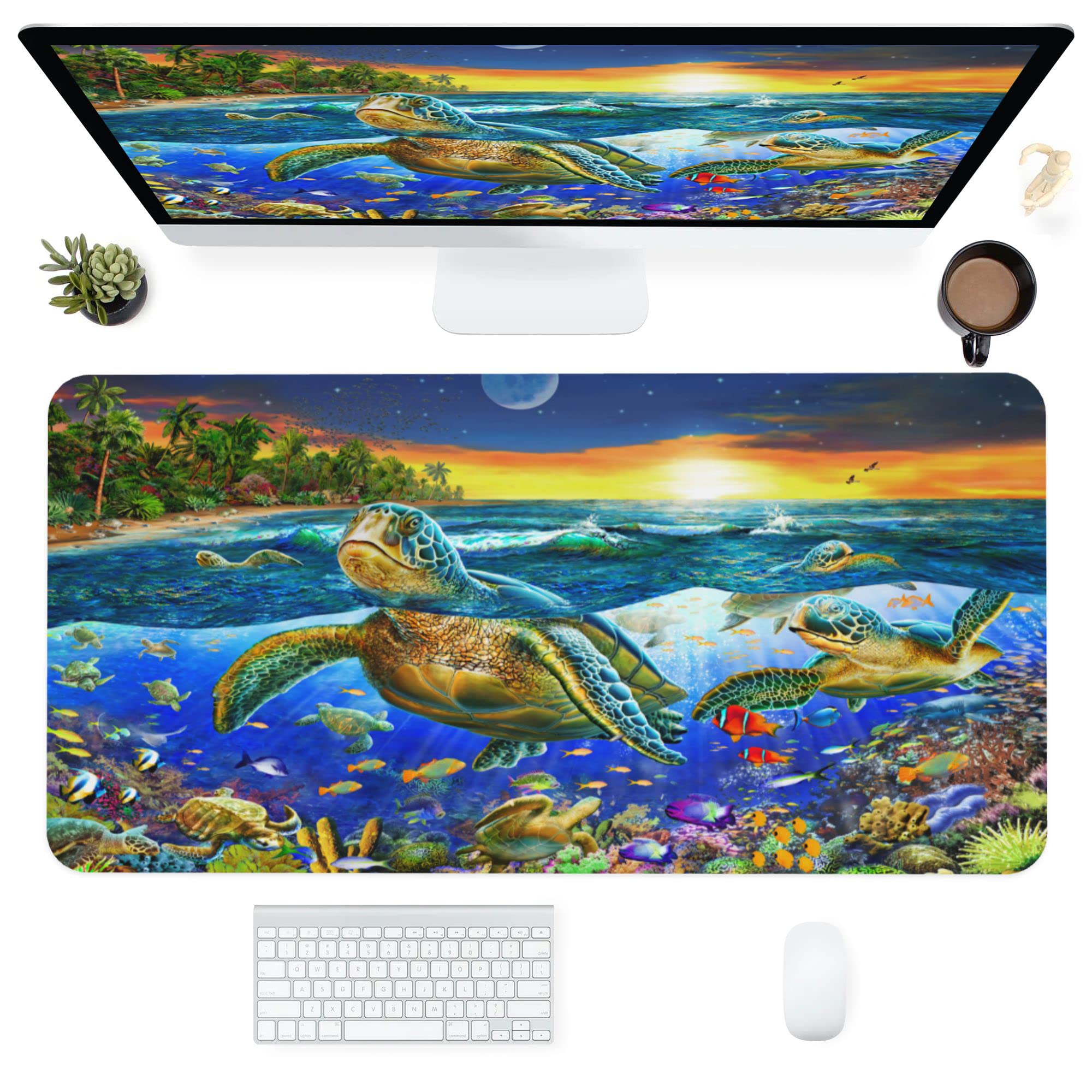 Premium Large Gaming Mouse Pad with Non-Slip Rubber Base - 31.5x15.7 Inch Extended Desk Mat for PC, Laptop & Office Work | Sea Turtle Design, Stitched Edges | Perfect for Gaming, Typing & Home Office Setup