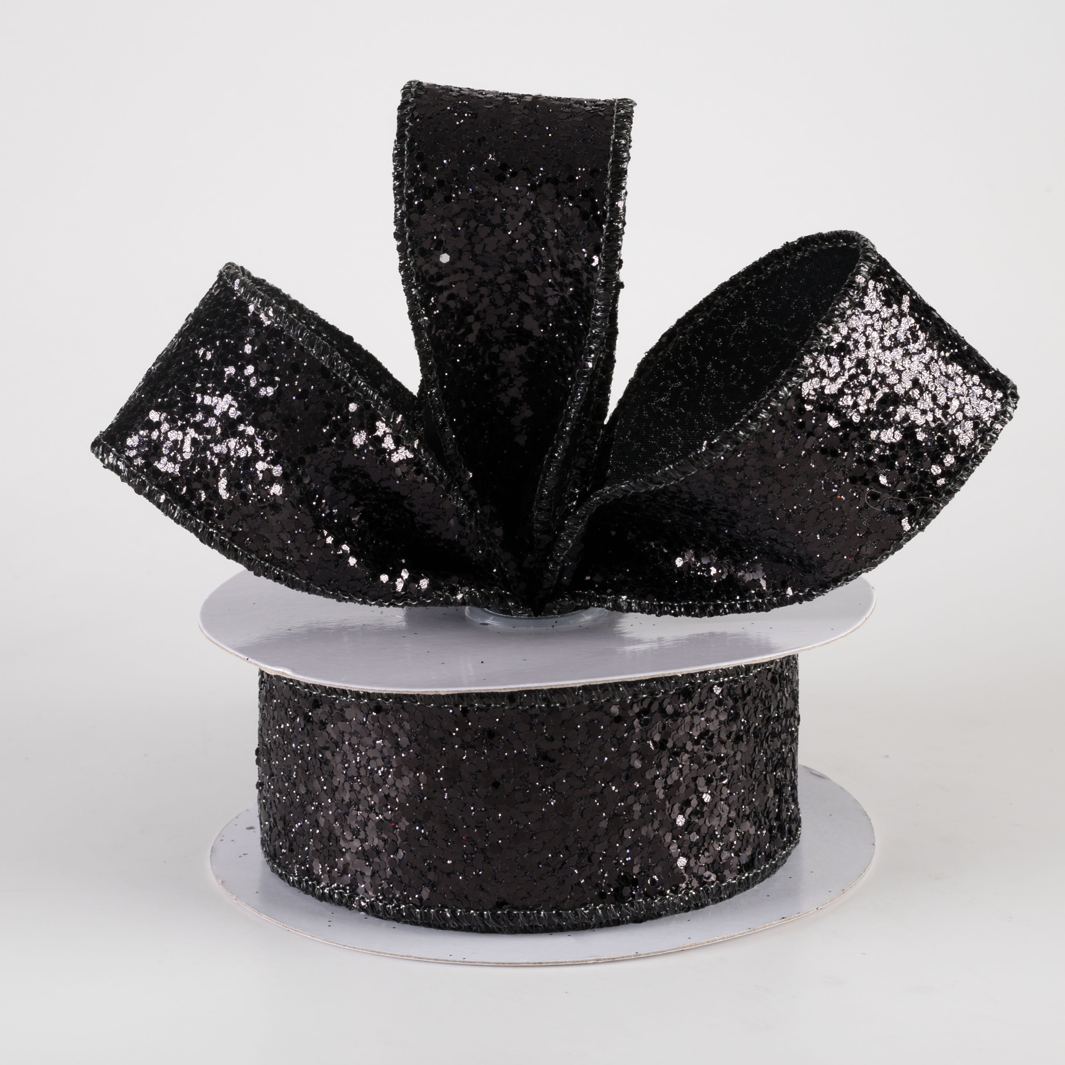 1.5 Inch Wide Large Glitter Ribbon - Black (10 Yards) for Gift Wrapping, Party Decorations, DIY Crafts & Scrapbooking