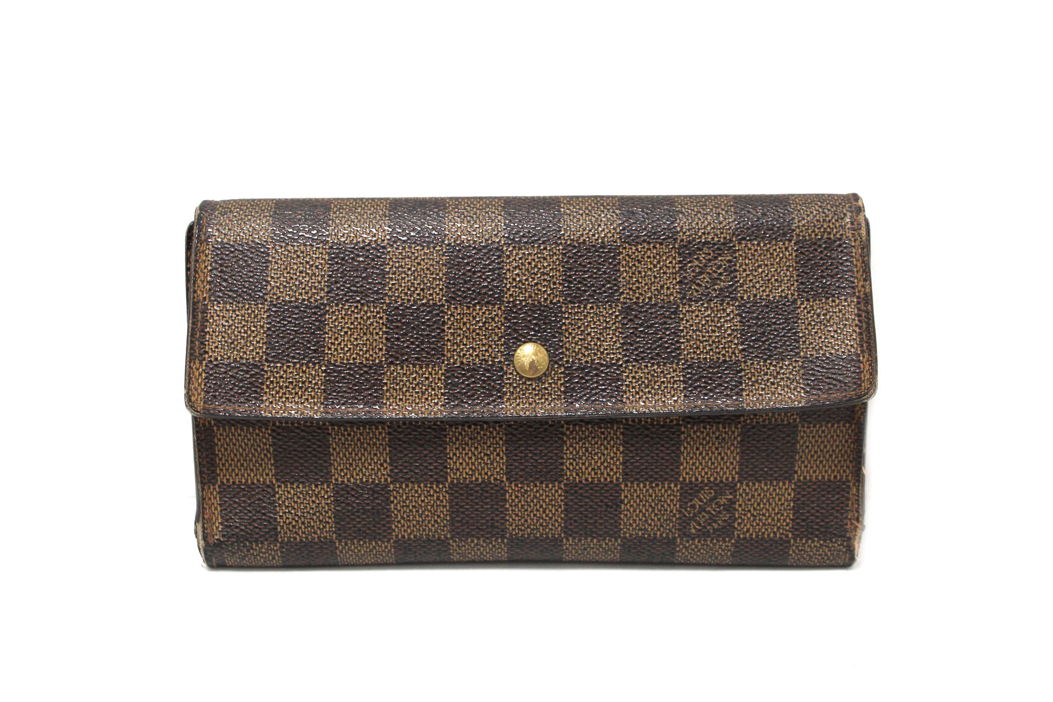 Authentic Louis Vuitton Damier Ebene Canvas PTI Long Wallet for Women - Luxury Bifold Zip Around Wallet with Multiple Card Slots - Perfect for Everyday Use, Travel & Gift Giving