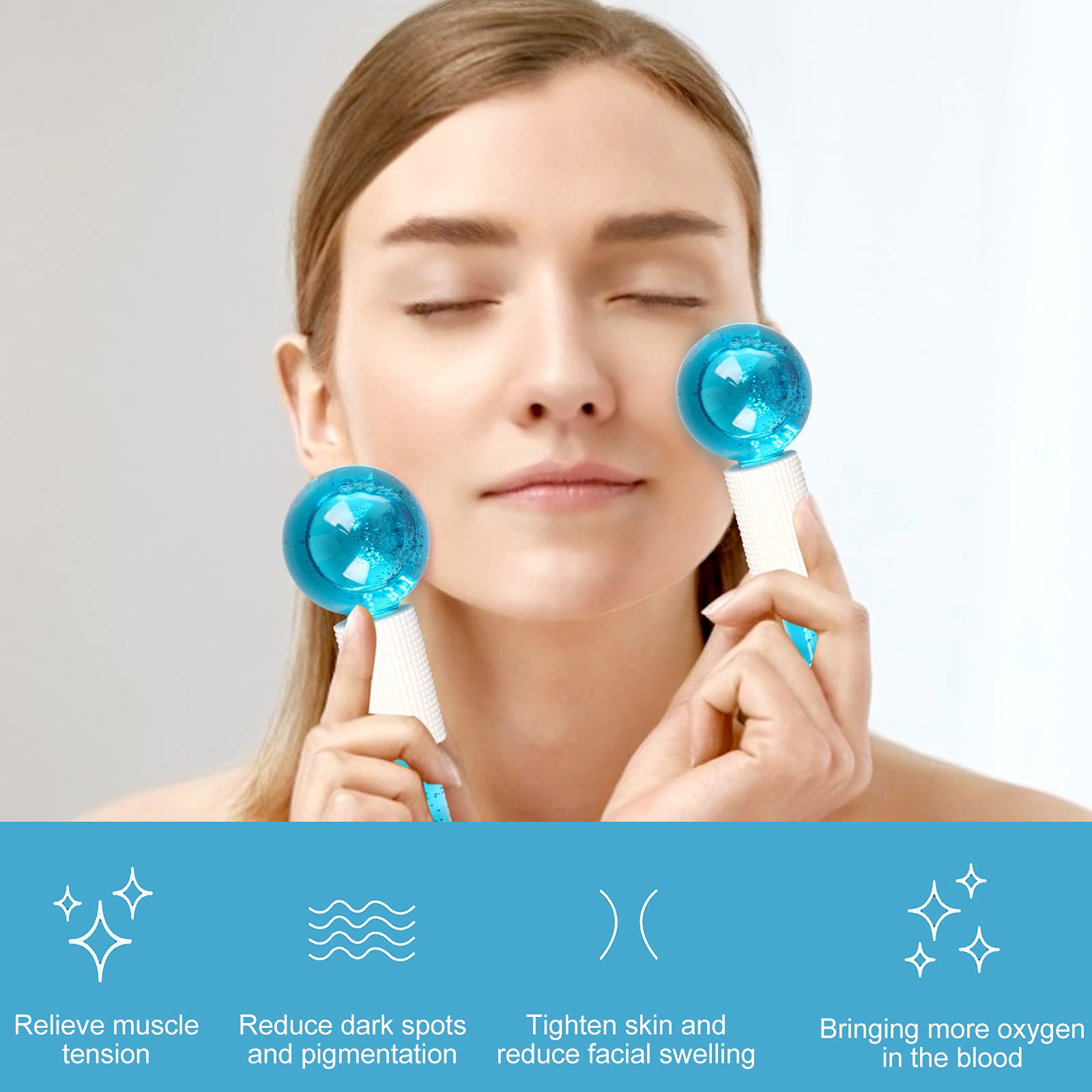 Wishstream Beauty Ice Roller Globes - Cooling Facial Massager for Face & Neck, Anti-Aging Skin Treatment, Reduces Puffiness & Tightens Skin (Blue) | Perfect for Morning Routine, Post-Workout Recovery & Spa Day Relaxation