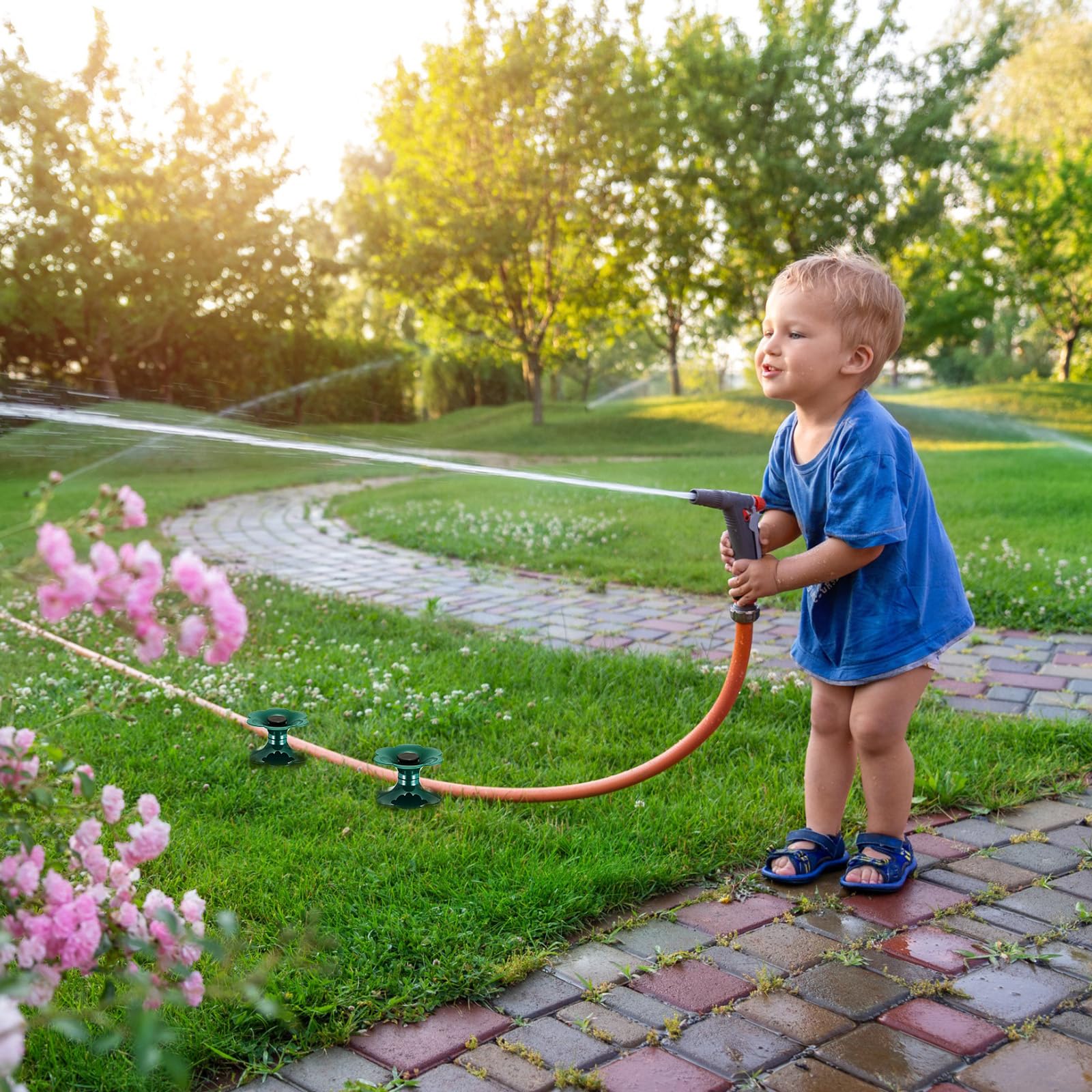 Blulu 6-Pack Heavy Duty Garden Hose Guide Spikes - 9.84 Inch Flower Shaped Hose Holder Stand with Stake for Yard, Lawn & Plant Protection | Keeps Hoses Organized & Prevents Damage to Flower Beds | Perfect for Garden Maintenance, Landscaping & Outdoor Watering Systems