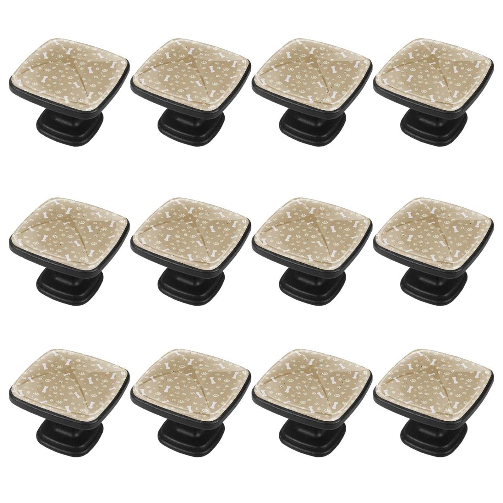 12Pcs Brown Dog Paw Print Bone Cabinet Handles & Knobs - Vintage Drawer Pulls for Dresser, Kitchen Cabinets & Furniture - Pet Lover Home Decor