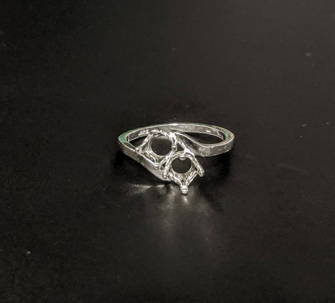 Solid Sterling Silver or 14kt Gold 4-6mm Round Two Stone Pre-Notched Blank Ring Shank Setting - Size 6-8 (163-283/143-283) - Perfect for Jewelry Making, Engagement Rings & Wedding Bands