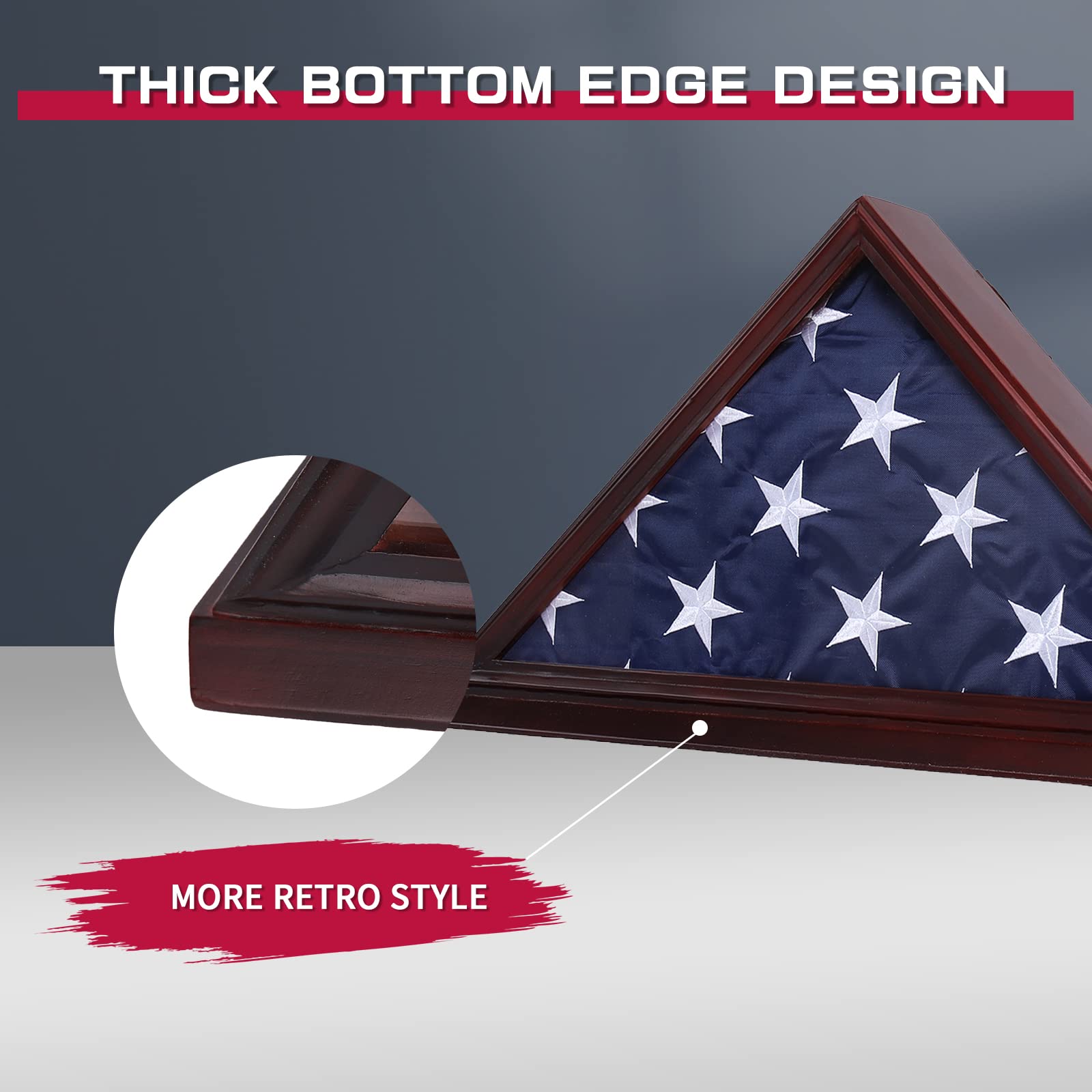 Military Flag Display Case with High Clarity Glass Front - Solid Wood Wall Mounted Shadow Box for 5'x9.5' American Veteran Burial Flag (Red) - Perfect for Honoring Veterans, Home Decor & Memorial Displays