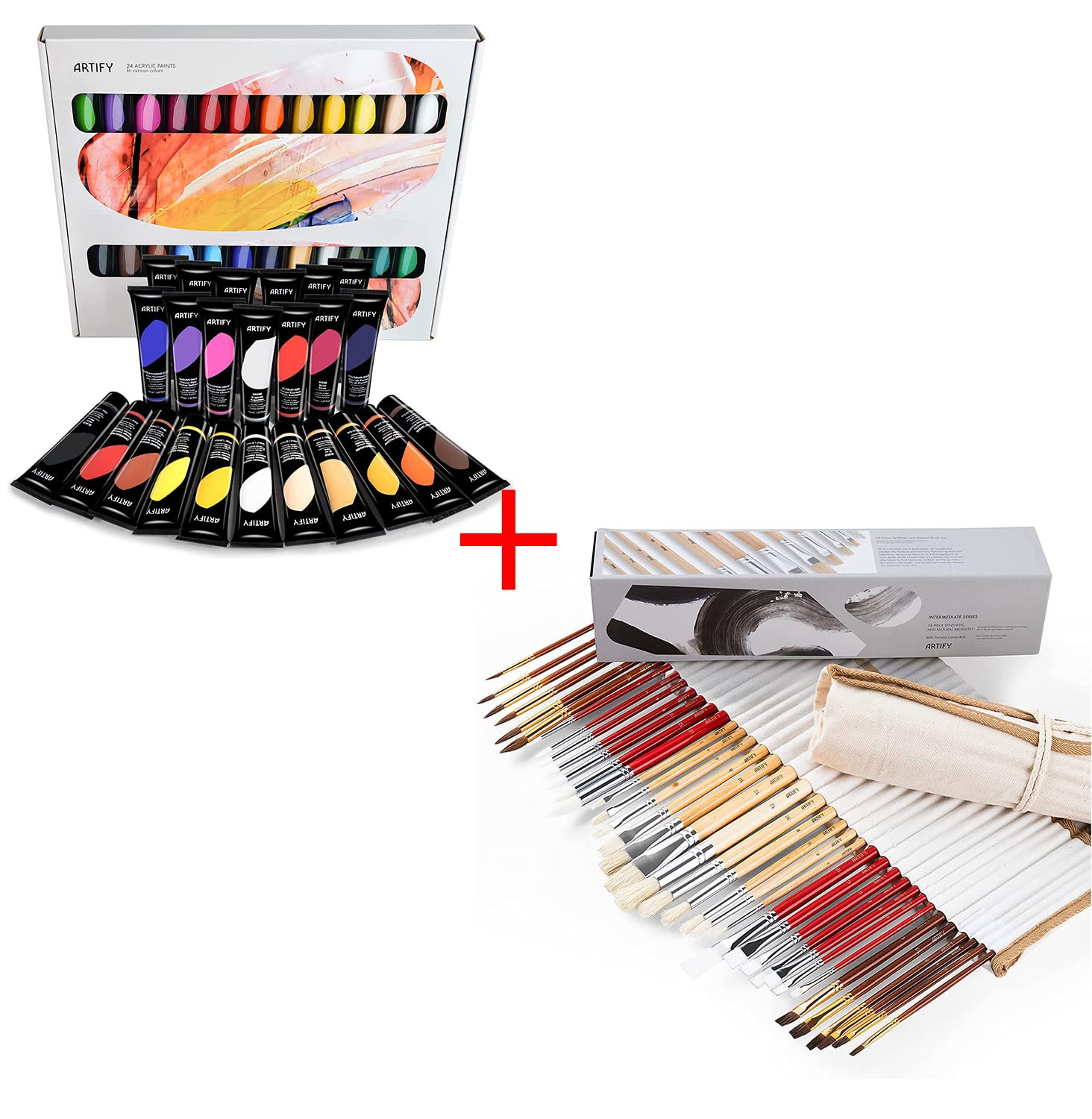 38-Piece Paint Brush Set & 24-Color Acrylic Paint Kit for Artists - Perfect for Canvas Painting, DIY Crafts, and Home Decor Projects