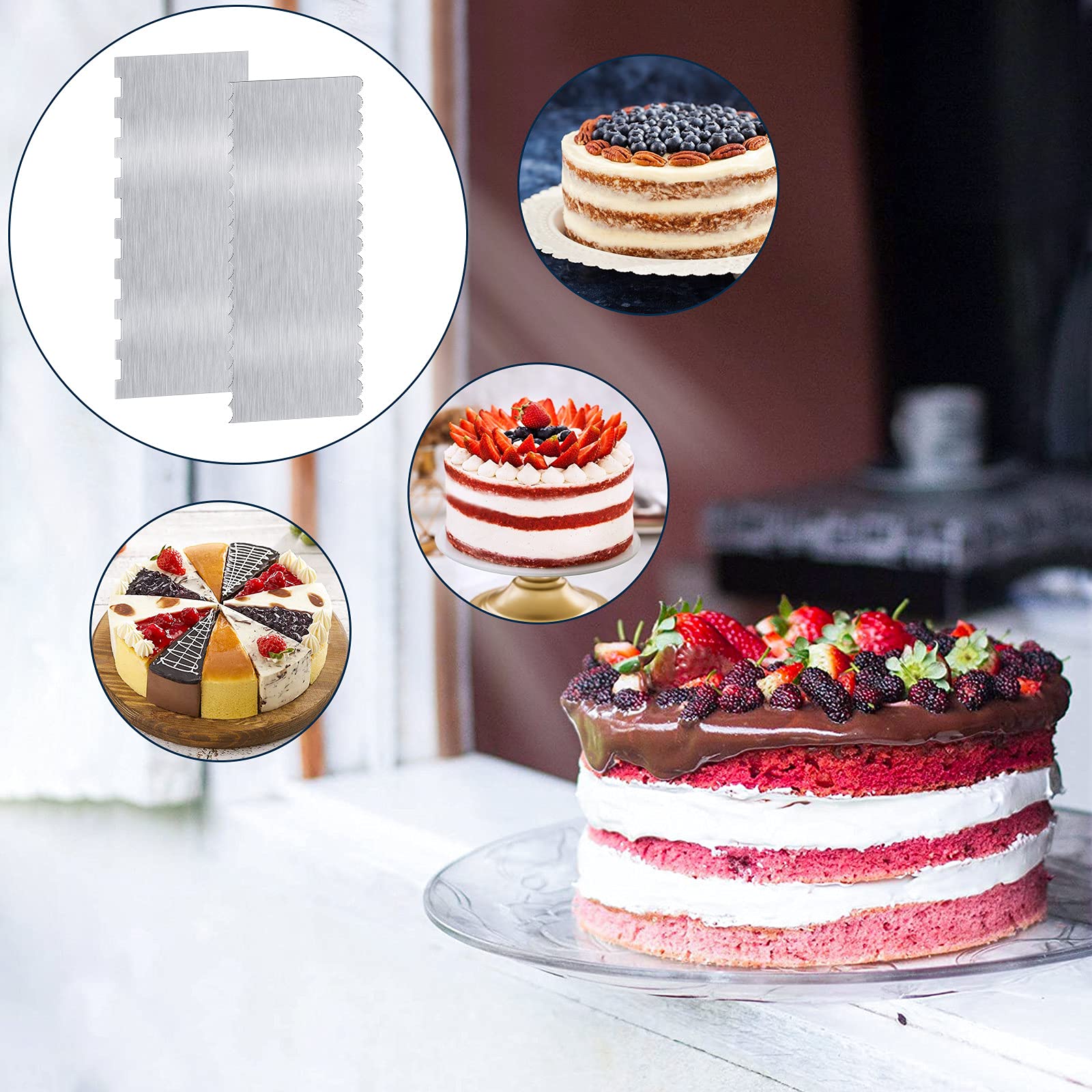 2-Piece Stainless Steel Cake Scraper Set - Professional Pastry Decorating Tool for Smoothing Buttercream, Edging Cakes & Christmas Dessert Decorations - Ideal for Bakeries, Home Baking & Cake Decorating Parties