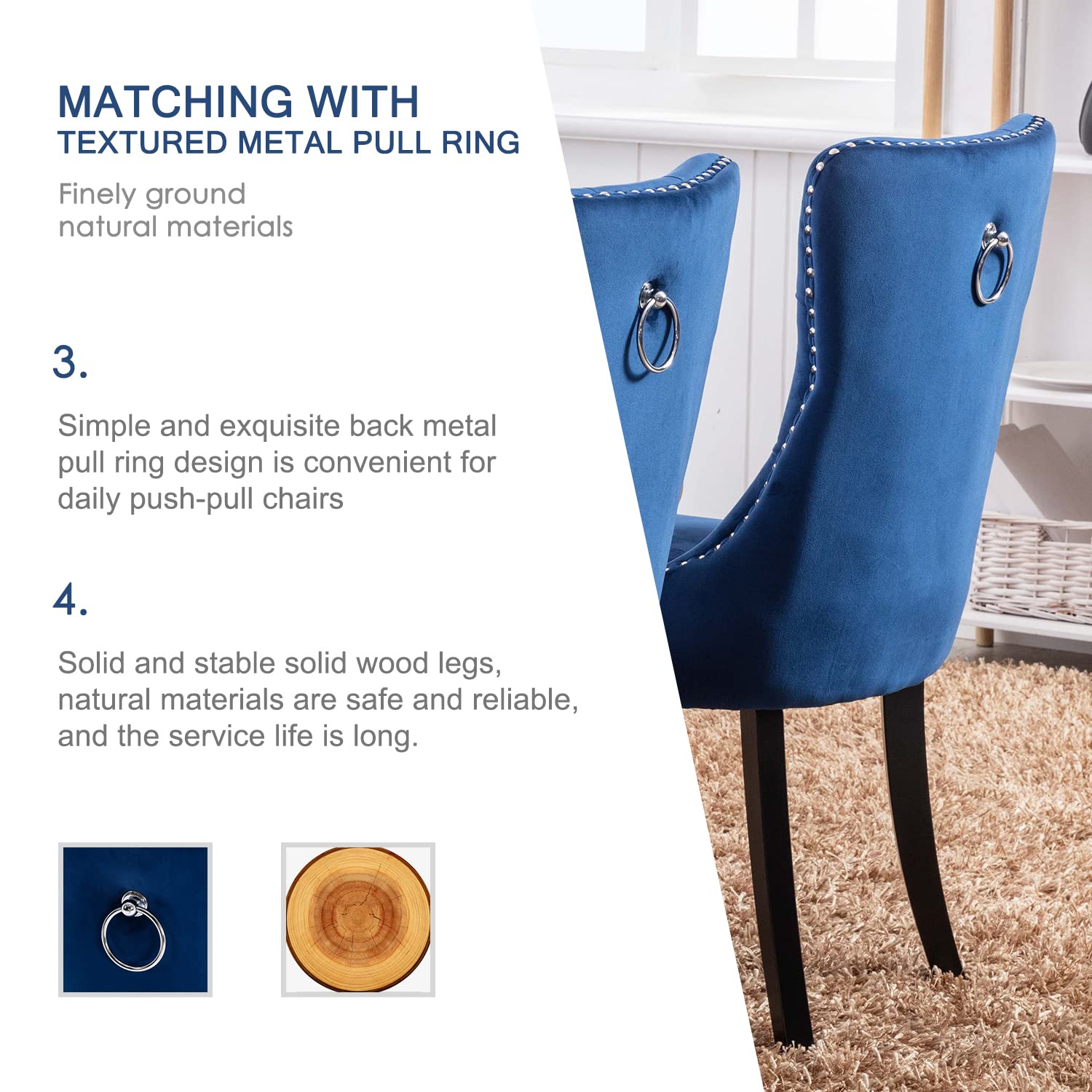Luxury Velvet Upholstered Dining Chairs Set of 6 - Button Tufted Back with Nailhead Trim - Elegant Blue Velvet Dining Room Chairs for Kitchen, Bedroom, Restaurant - Perfect for Home Decor, Wedding, and Fine Dining