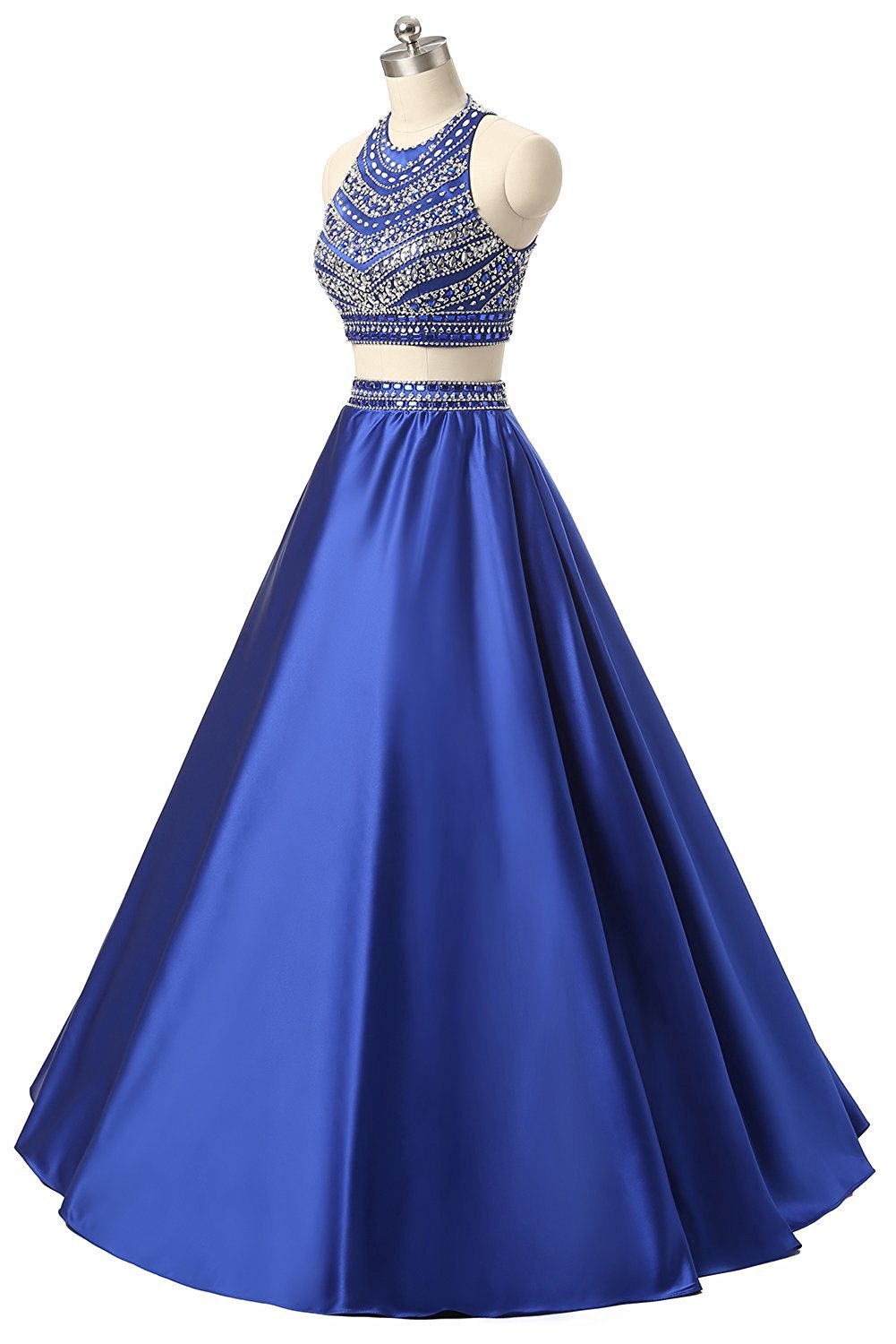 Elegant Two-Piece Women's Prom Dress with Beaded & Sequined Satin Long Evening Gown - Perfect for Homecoming, Formal Parties & Special Occasions