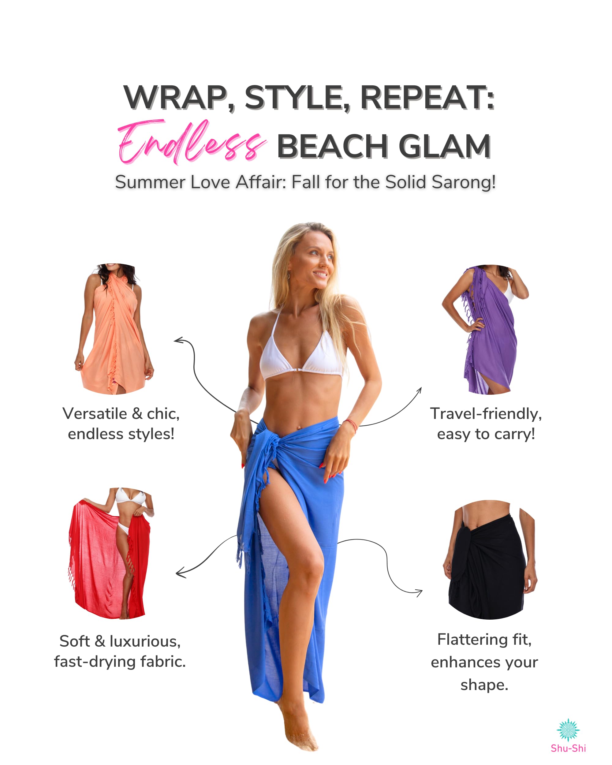 SHU-SHI Women's Sarong Wrap - Stylish Beach Cover Up, Swimsuit Skirt & Pareo for Summer Vacations | Perfect for Poolside, Beach Outings & Tropical Getaways