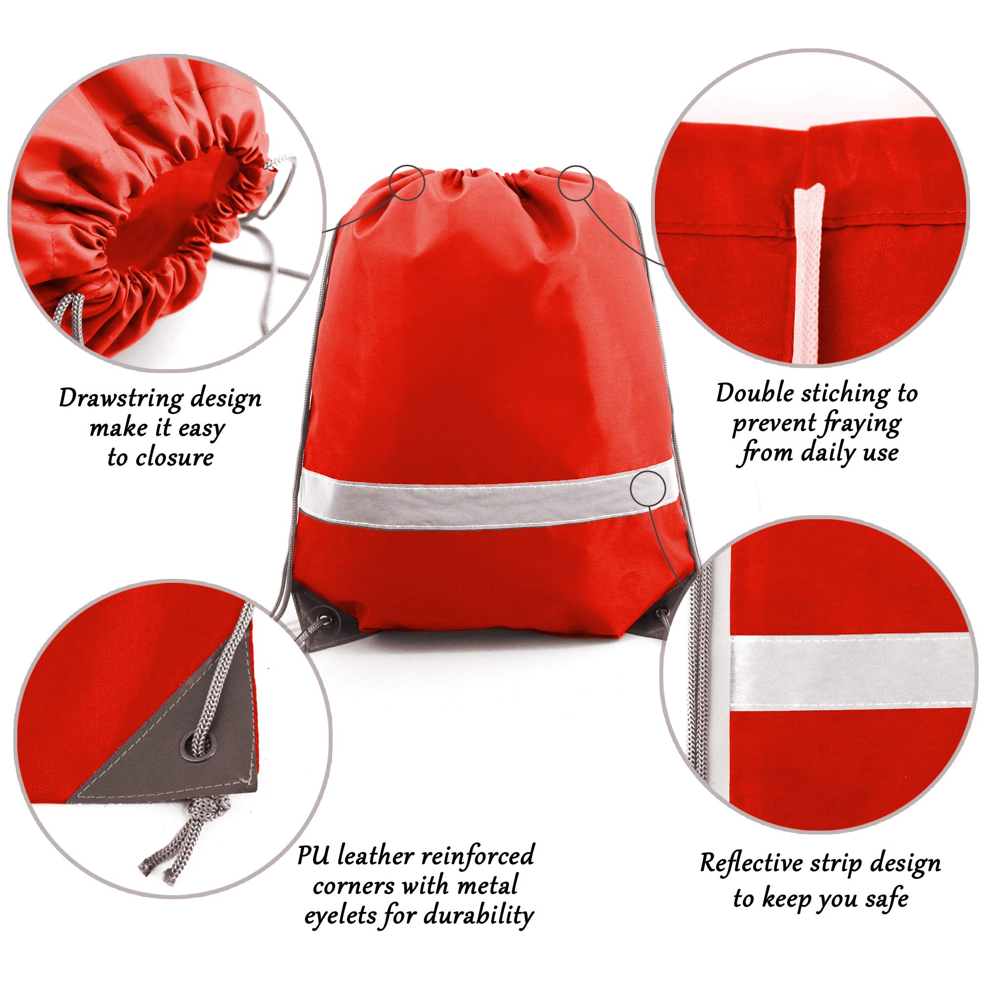 BeeGreen 20 Pack Red Drawstring Backpacks Bulk - Reflective Cinch Sack String Bags for Women & Men, DIY Blank Backpacks for School, Gym, Travel & Outdoor Activities
