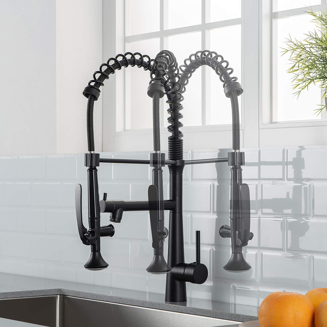 AIMADI Matte Black Commercial Kitchen Faucet with Pull Down Sprayer & LED Light - Single Handle Spring Sink Faucet for Restaurant, Home & Bar Use