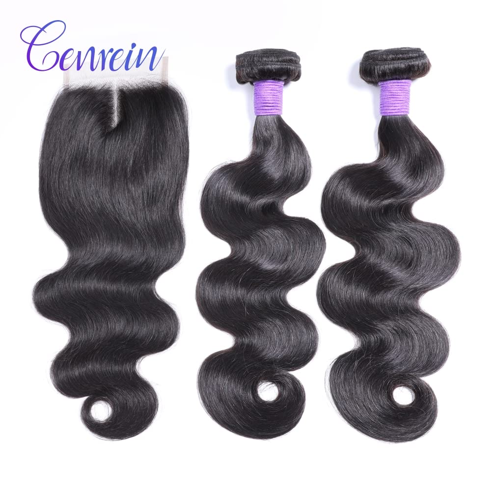 Brazilian Body Wave Human Hair Bundles 3Pcs with 5x5 Lace Closure - 100% Unprocessed Virgin Hair (16 18 20 +14,1B) 10A Grade - Perfect for Daily Styling, Weddings & Special Occasions