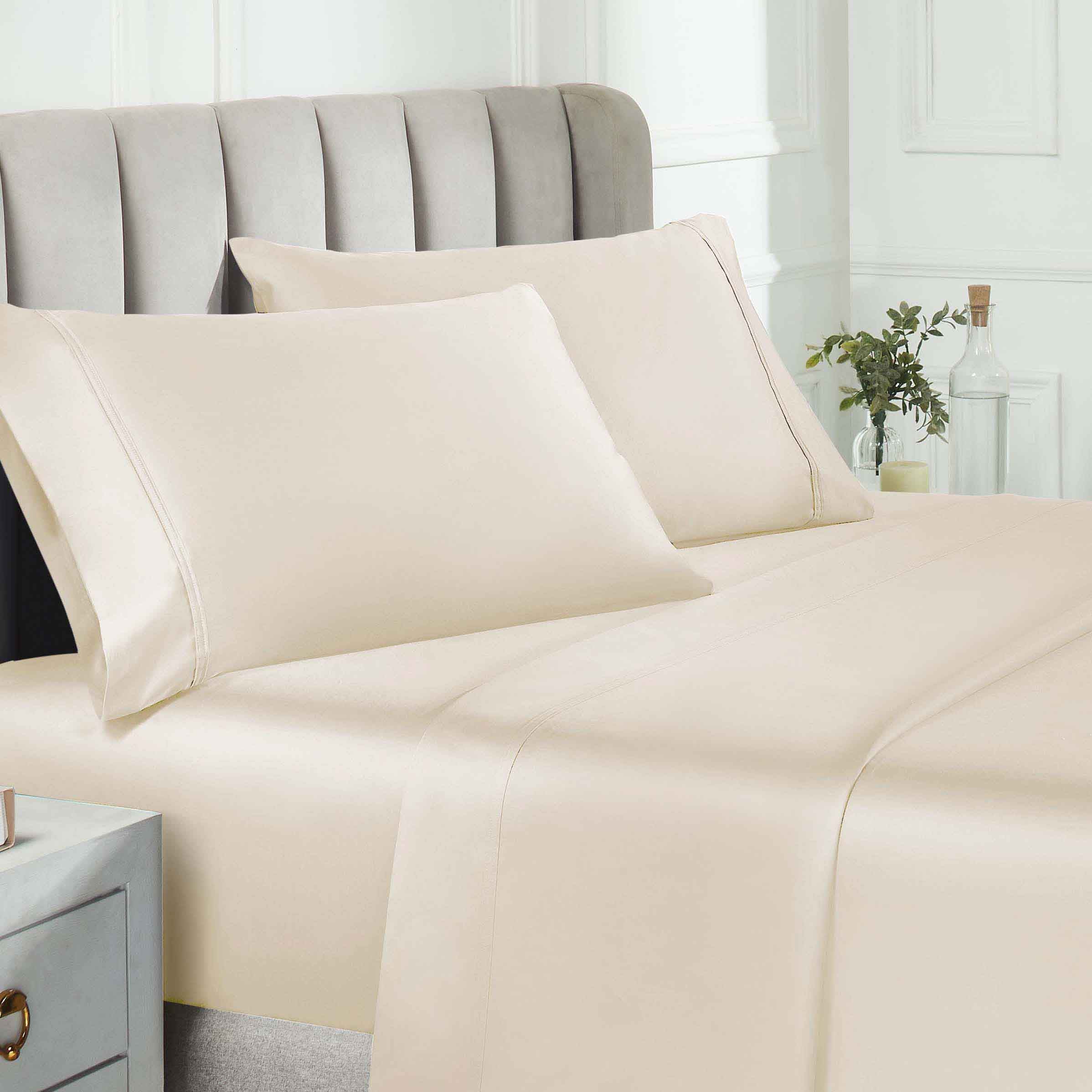 Premium 850 Thread Count 100% Cotton Solid Color Bed Sheet Set - Ultra Soft & Breathable for a Comfortable Night's Sleep - Perfect for Master Bedroom, Guest Room, or Dorm