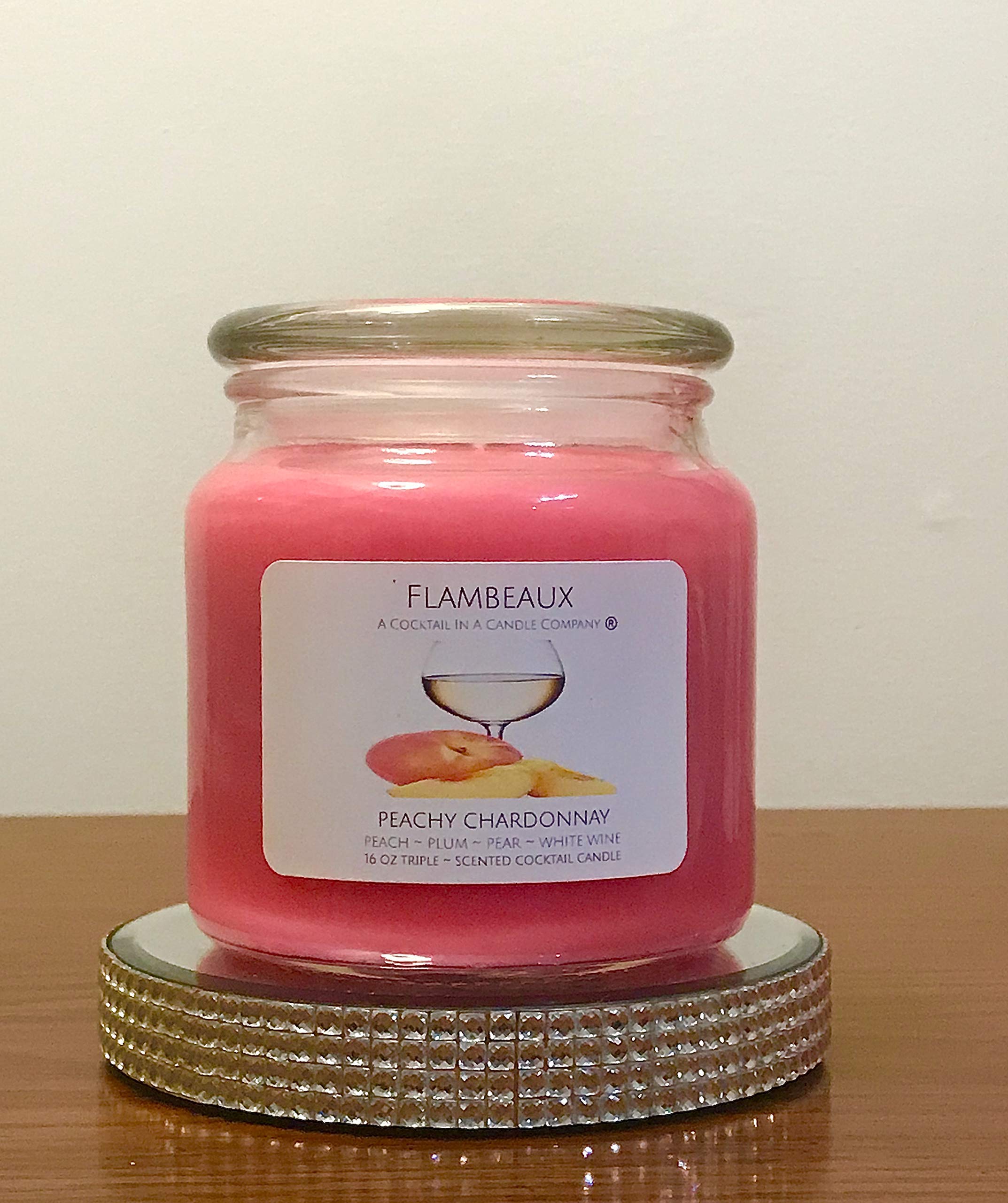 Peachy Chardonnay Scented Candle | Handmade Soy Wax Candle | Long-Lasting 60-Hour Burn | Triple-Layered Fragrance | Home Decor & Gift Idea for Dinner Parties, Relaxation & Romantic Ambiance