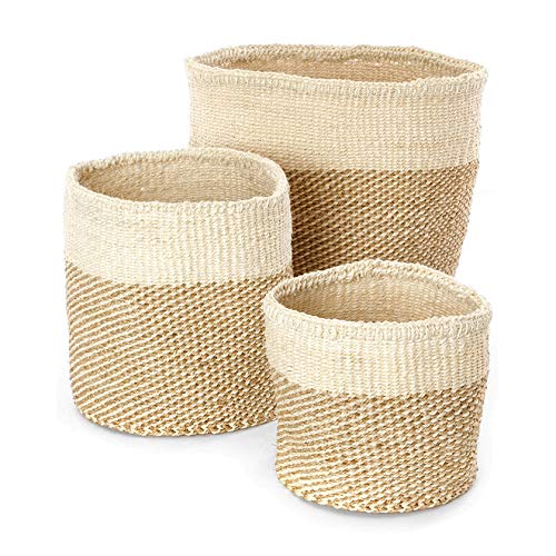 Handwoven Sisal Baskets Set of 3 - Beige & Cream for Home Decor