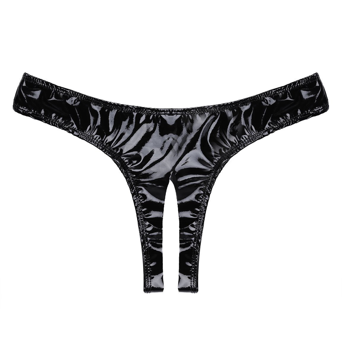Sexy Women's PVC Leather Wet Look Open Crotch High Cut Mini Briefs - Fetish Lingerie for Role Play, Bachelorette Parties & Sensual Nights