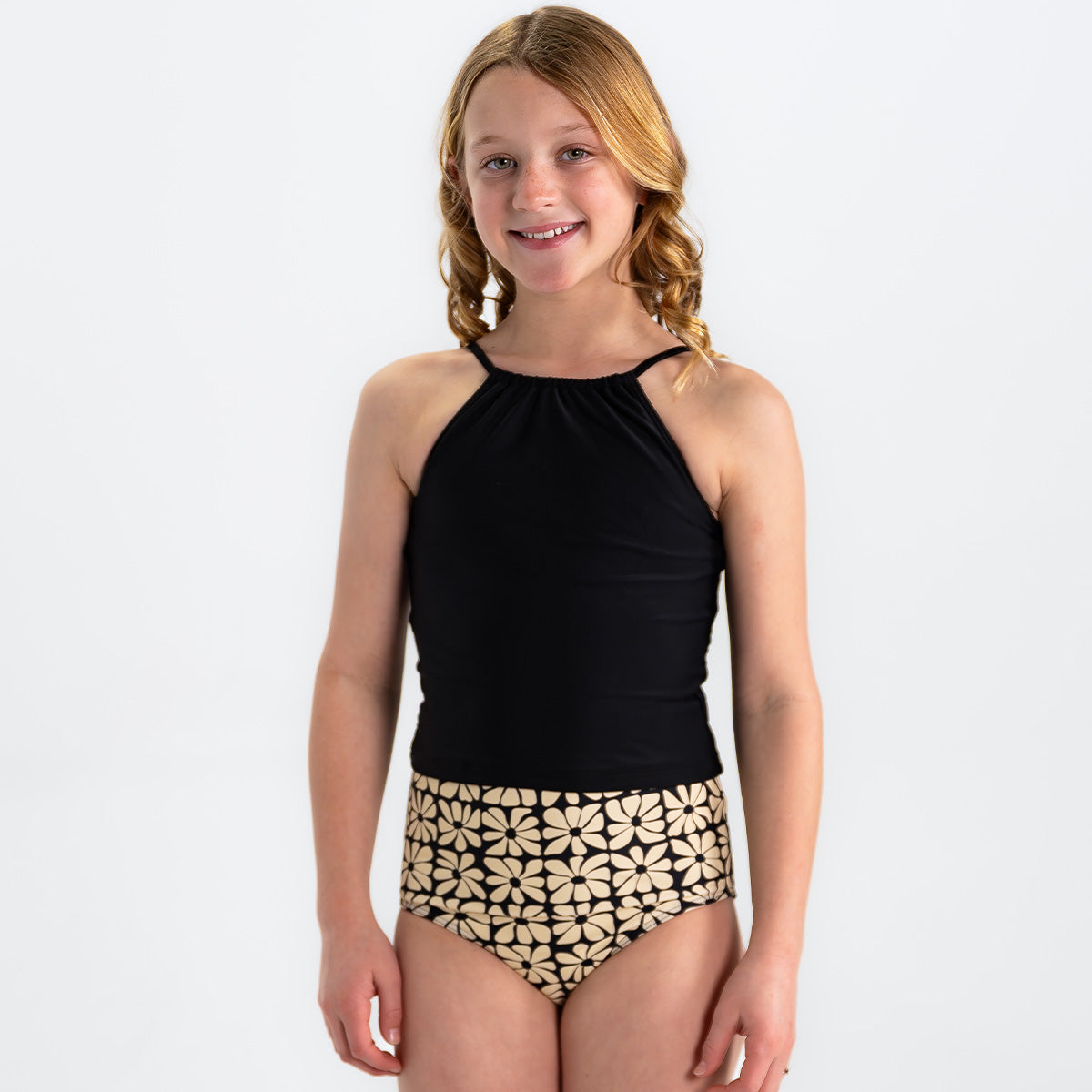 Girls High Neck Crop Tankini Top - Stylish Swimwear for Beach, Pool & Summer Activities