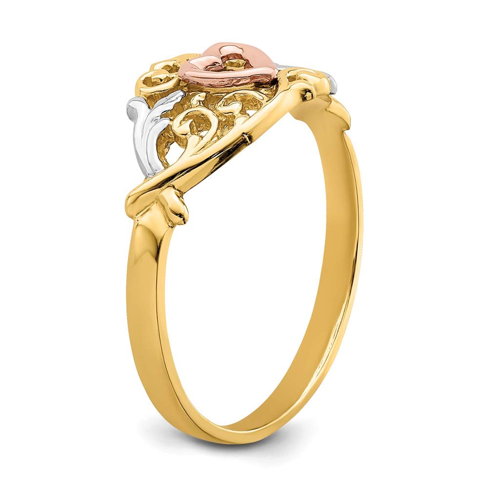 14K Solid Yellow and Rose Gold Heart Ring Band for Women - Elegant Stackable Jewelry for Valentine's Day, Anniversary Gifts, and Everyday Wear