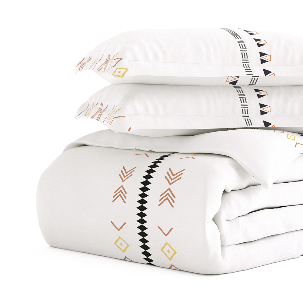 Natural Geo Lines Pattern 3-Piece Duvet Cover Set - Queen Size, 100% Cotton Bedding Set for Modern Bedroom Decor | Perfect for Guest Rooms, Master Bedrooms & Cozy Home Styling