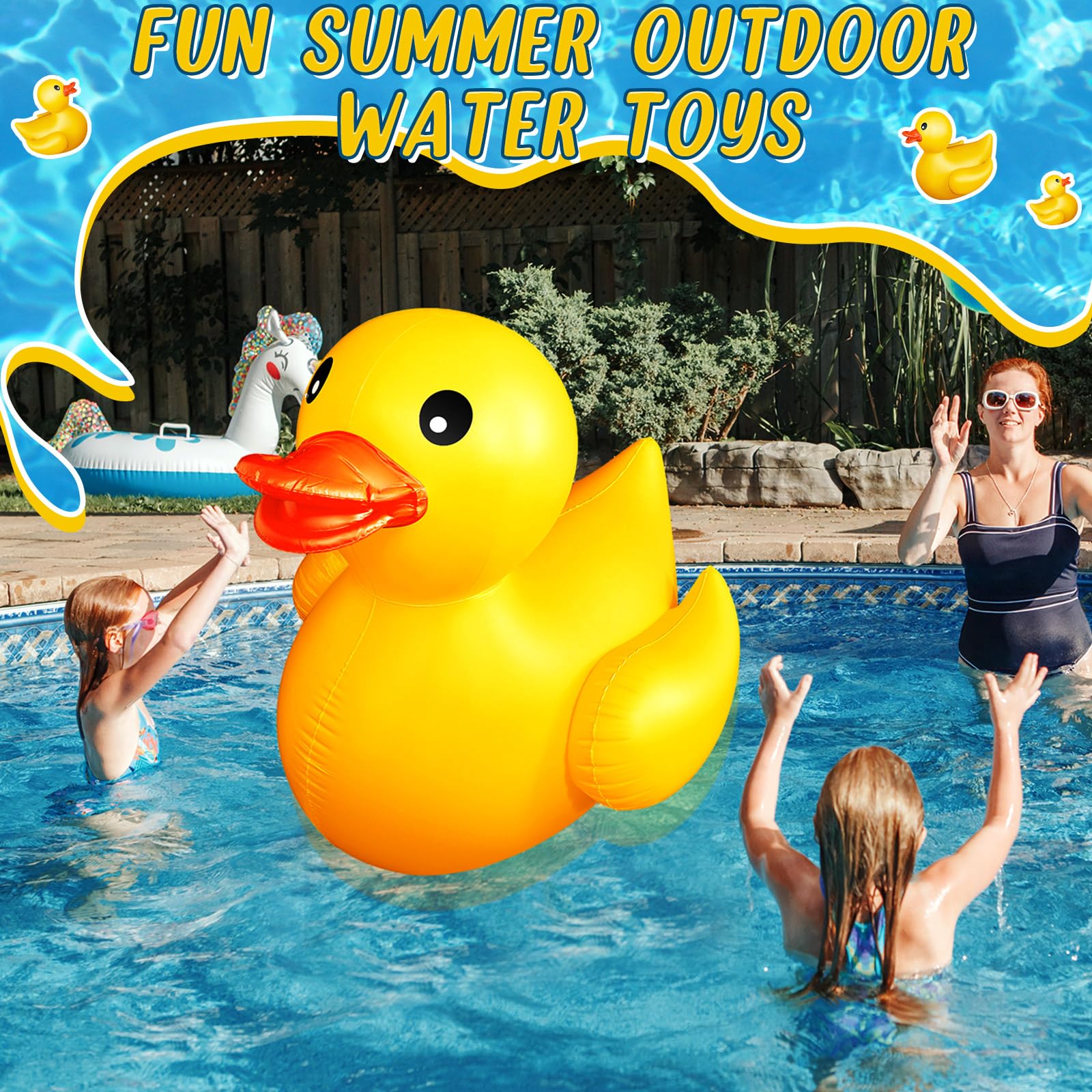 Hungdao 4 Feet Giant Inflatable Duck - Huge Rubber Duck Pool Float for Kids, Summer Beach, Swimming Pool, Carnival, Birthday Party Decoration, Backyard Fun, Water Play, Photo Prop (Yellow)