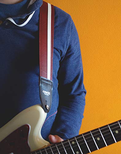 Premium Racer X Guitar Strap - Handmade in USA by Couch Guitar Straps - Dark Red with White Accents - Comfortable & Durable for Electric, Acoustic & Bass Guitars - Perfect for Live Performances & Studio Sessions