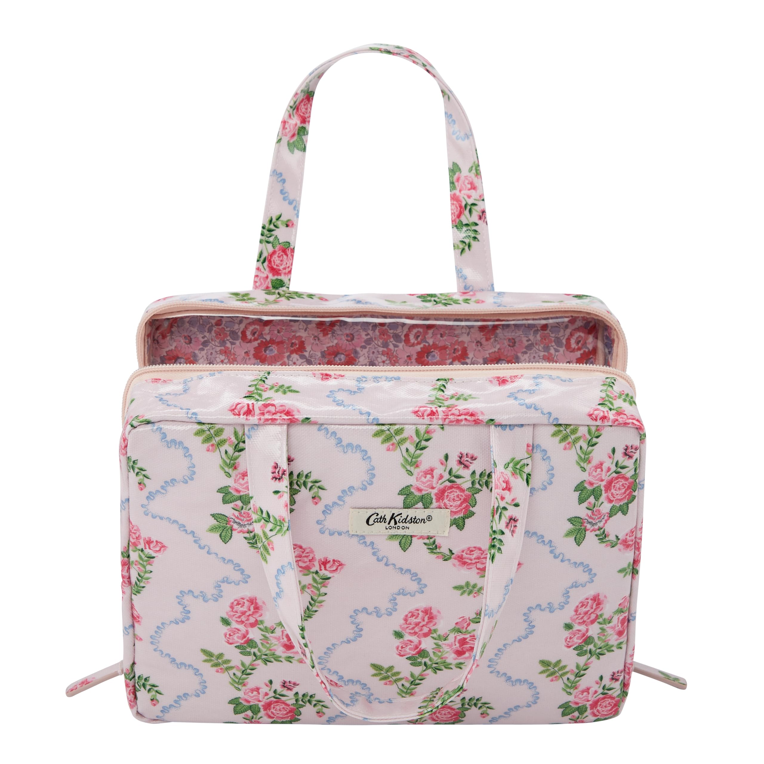Cath Kidston Flutter Rose Two-Part Travel Wash Bag with Handles | Vegan-Friendly Toiletry & Cosmetic Organizer | Perfect for Women's Beauty Gifts, Weekend Getaways & Airplane Carry-On Essentials