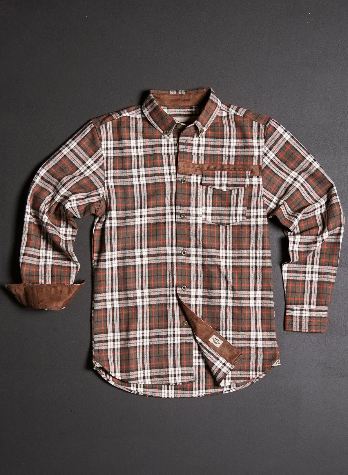 Men's No Handouts X Forever Flannel Shirt - Orange Plaid Long Sleeve Button Down for Casual Wear & Outdoor Activities
