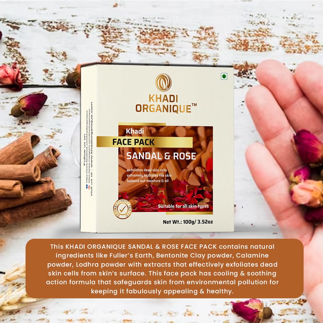 Khadi Organique Sandalwood & Rose Face Pack for Glowing Skin - 2 Pack | Natural Ayurvedic Skincare for Dry & Dull Skin | Perfect for Daily Use & Spa Nights