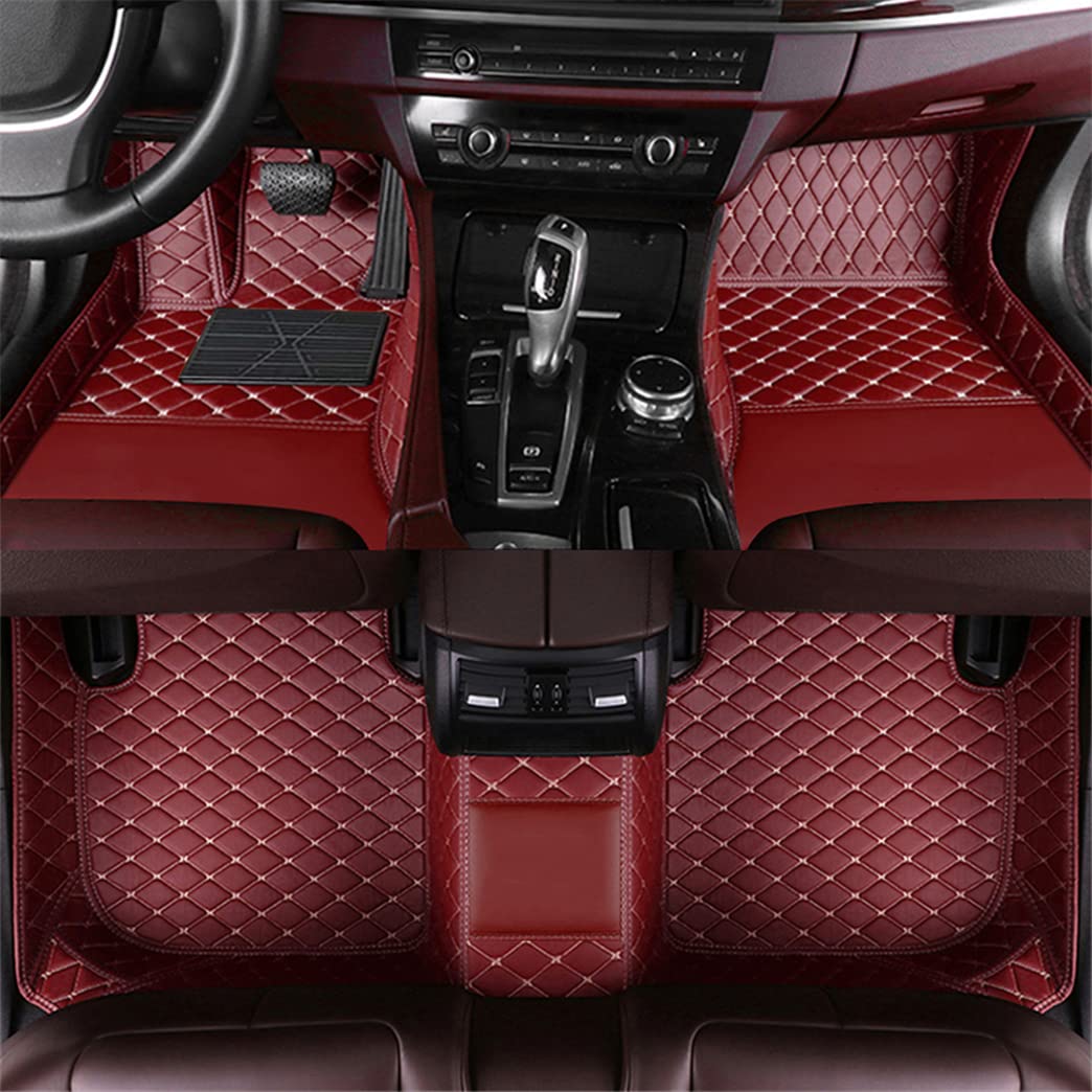 Custom Car Floor Mats for Jeep Compass, Gladiator, Renegade & Wrangler JK - Luxury Leather All-Weather Waterproof Floor Liners with Full Coverage (Wine Red) - Perfect for Off-Roading, Daily Commute & Extreme Weather Protection