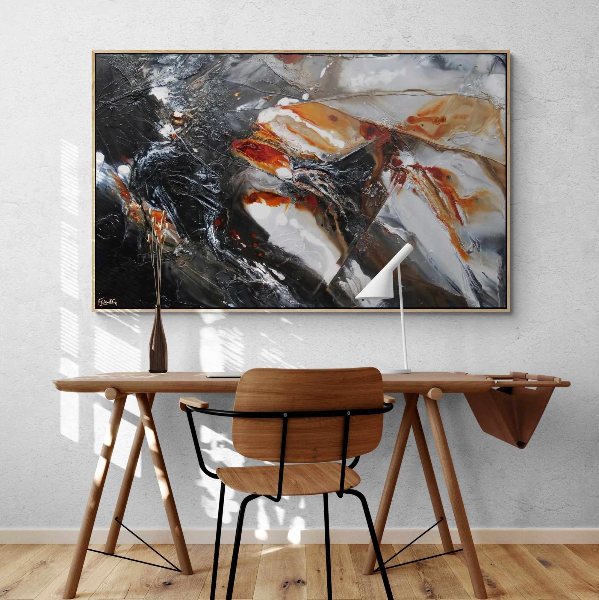 160cm x 100cm Black Grey Rust Textured Abstract Canvas Wall Art Painting - Modern Industrial Decor for Living Room, Bedroom & Office