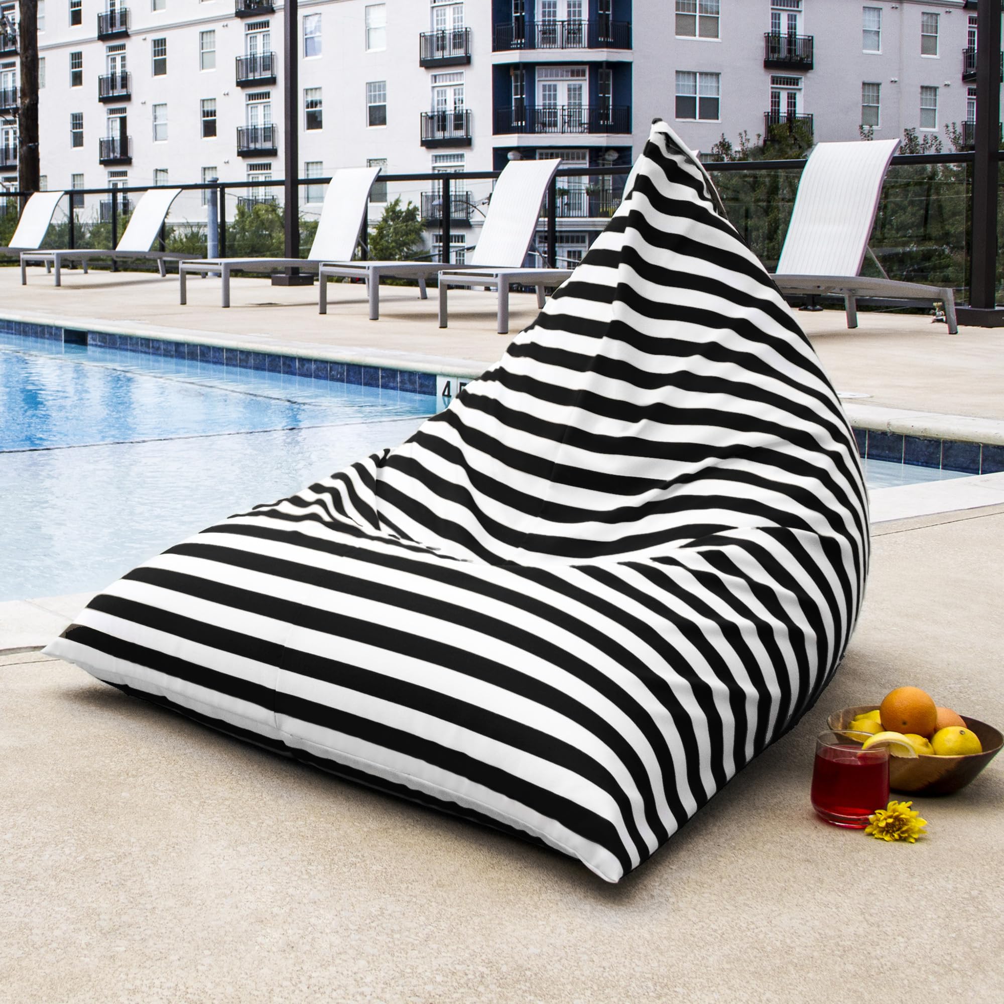 Jaxx Twist Outdoor Bean Bag Chair - Waterproof, Durable & Comfortable - Black & White Stripes - Perfect for Patio, Poolside, Backyard & Camping Relaxation