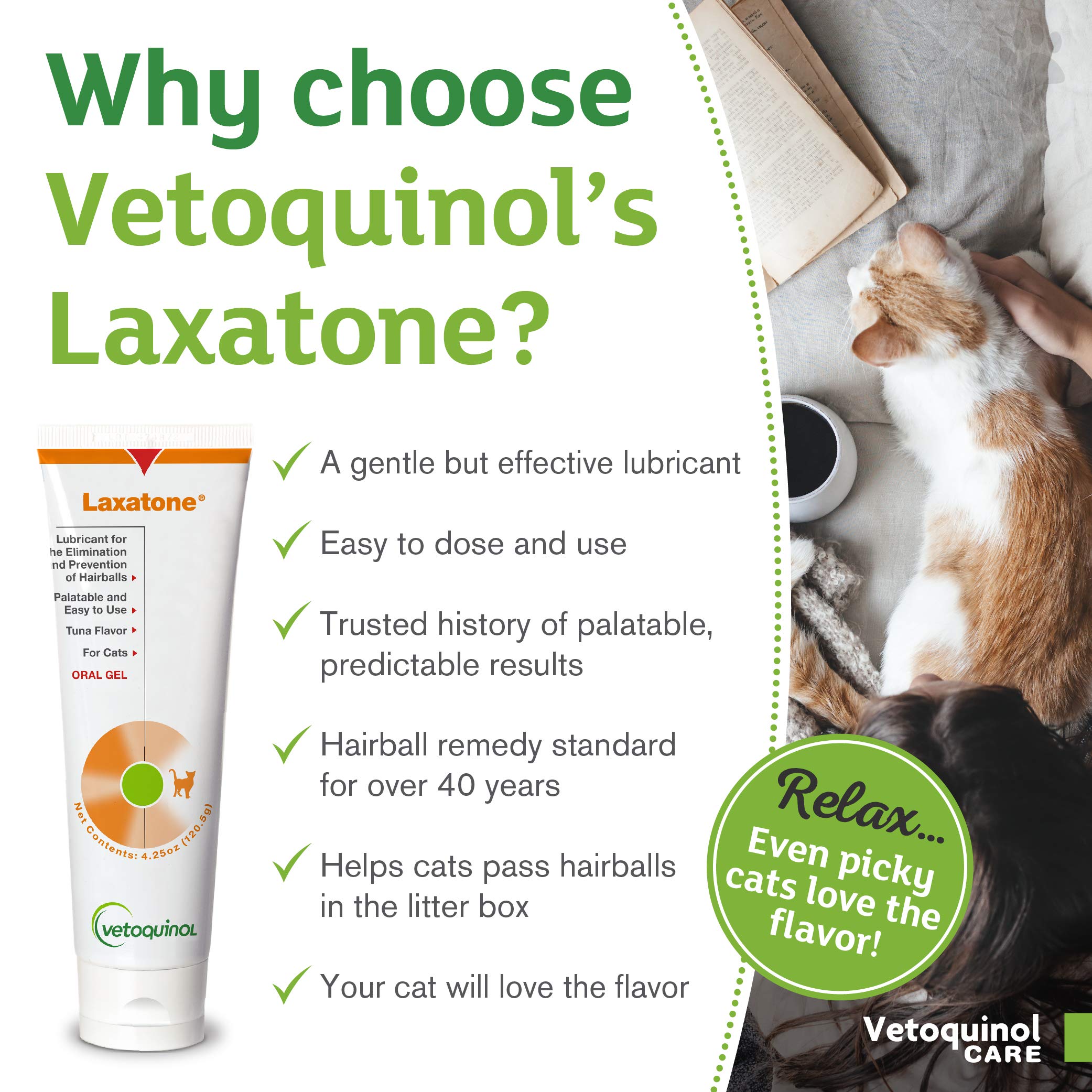 Vetoquinol Laxatone Tuna-Flavored Hairball Relief Gel for Cats - 4.25oz Oral Lubricant - Helps Prevent Hairballs & Supports Digestive Health - Perfect for Long-Haired & Grooming Cats