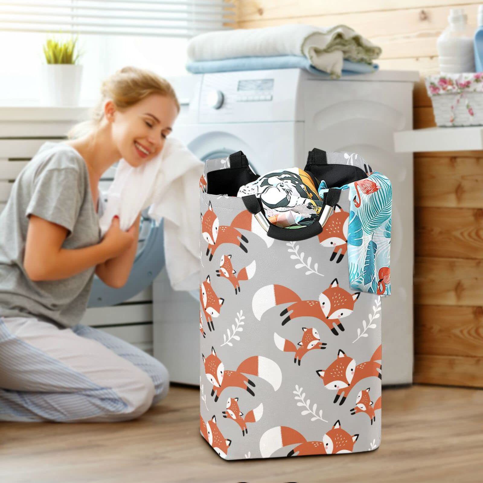Kigai Fox Collapsible Laundry Basket - Large Foldable Clothes Hamper with Handle for Nursery, Bedroom, Bathroom, Dorm & Kids Room | Space-Saving Storage Solution for Home Organization