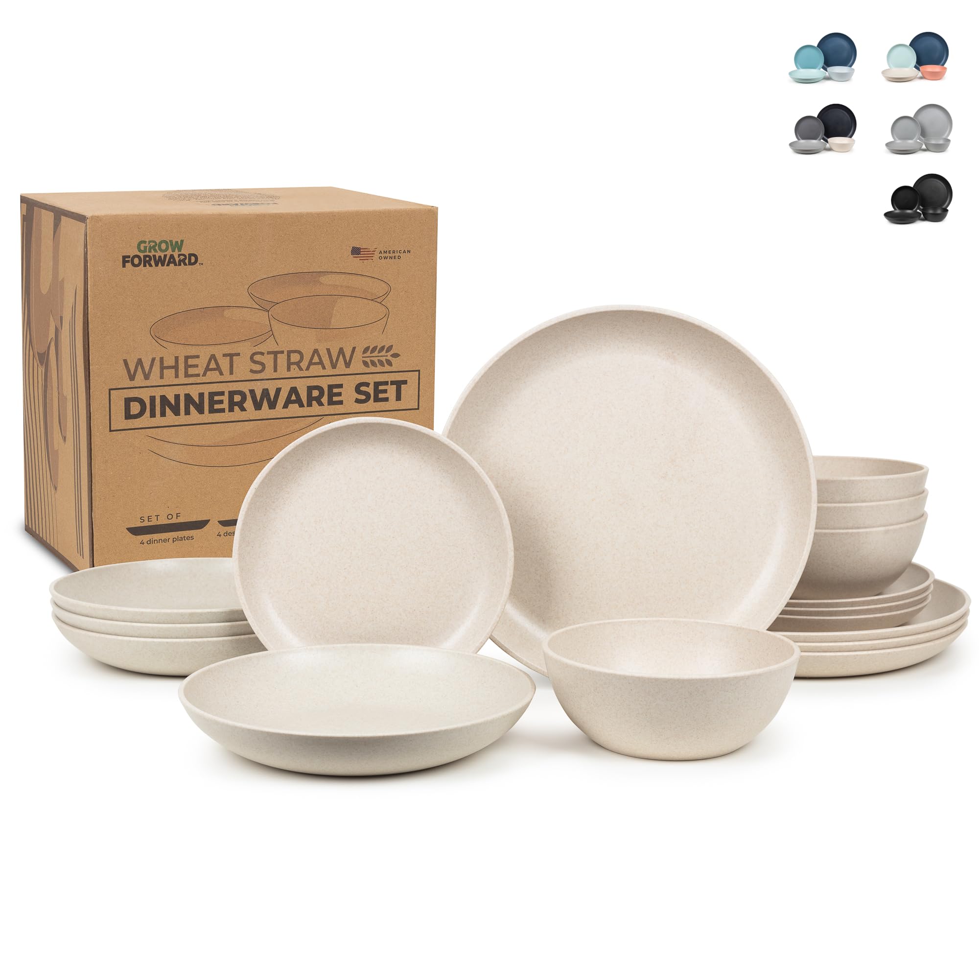 Premium 16-Piece Wheat Straw Dinnerware Set for 4 - Eco-Friendly Plates & Bowls | Microwave Safe, BPA-Free | Perfect for RV, Camping, Picnics & Outdoor Dining | Includes Dinner Plates, Dessert Plates, Pasta & Cereal Bowls | Sahara Collection