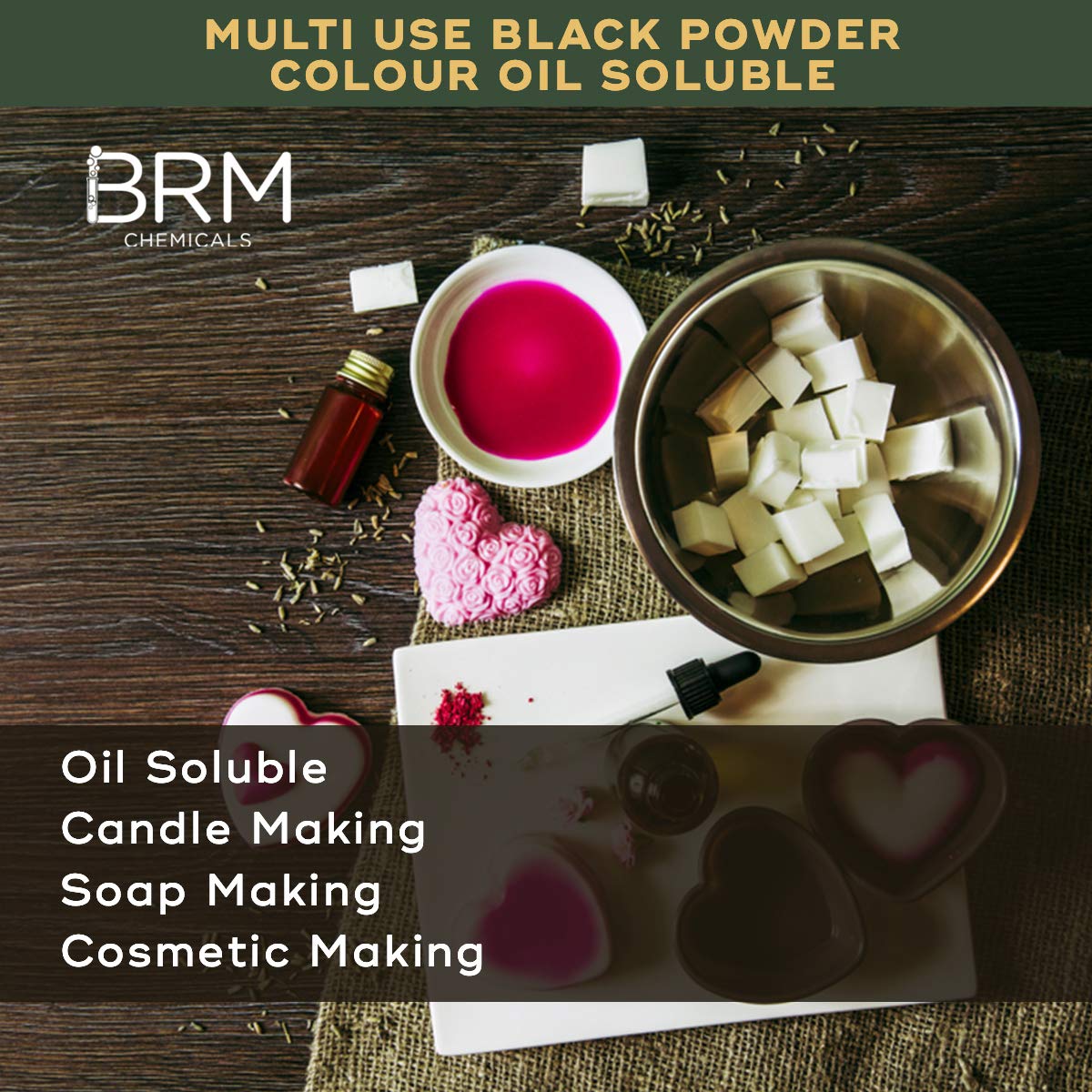 BRM Chemicals Black Powder Color - 100g Oil Soluble Dye for Soap, Candle, Shampoo, Lotion & Cosmetic Making | DIY Personal Care & Beauty Products | Perfect for Handmade Crafts, Bath Bombs and Lipstick Formulations