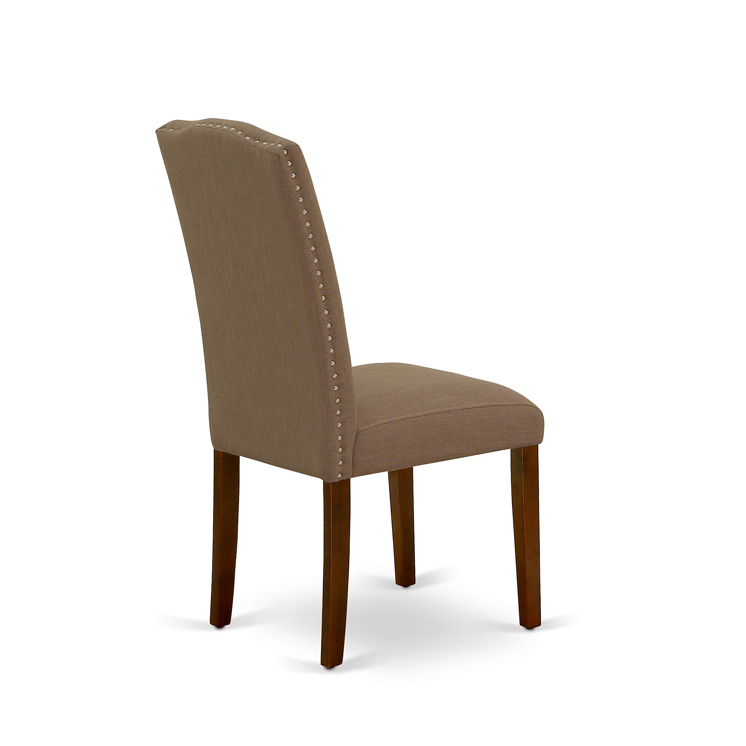East West Furniture HBEN3-MAH-18 3-Piece Round Dining Table Set with Pedestal Base & 2 Dark Coffee Linen Upholstered Chairs, 42x42 Inch, Mahogany - Perfect for Small Spaces, Breakfast Nooks & Cozy Kitchen Dining Areas
