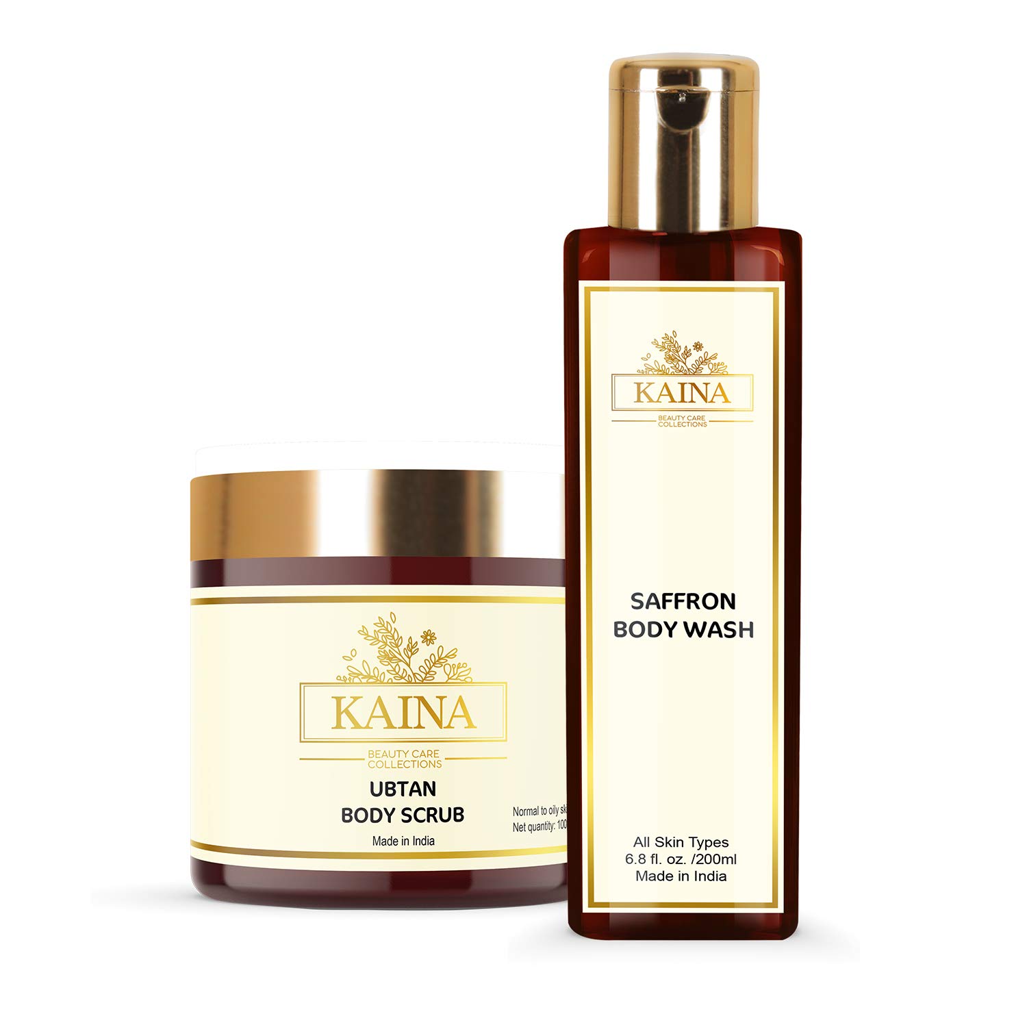 Kaina Skincare Ubtan Combo Set of 2 - 100g Body Scrub & 200ml Body Wash for Radiant & Bright Skin | Natural Exfoliation & Deep Cleansing | Perfect for Daily Skincare Routine & Spa Day at Home