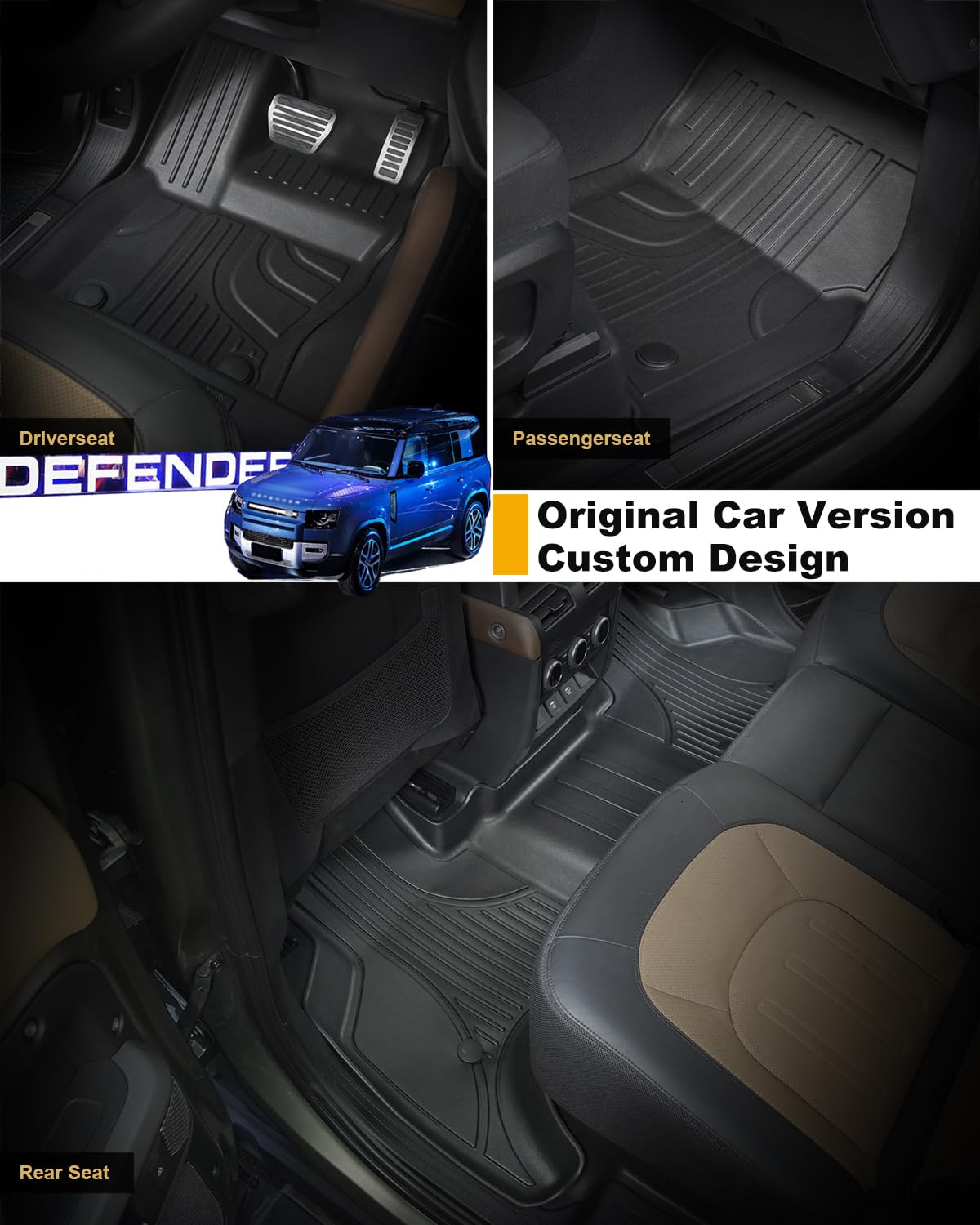 Custom Fit All-Weather Floor Mats for 2020-2025 Land Rover Defender 110 | 1st & 2nd Row Car Liners | Heavy Duty Protection for SUV, Off-Road & Daily Driving (4 Door 5 Seat Set)