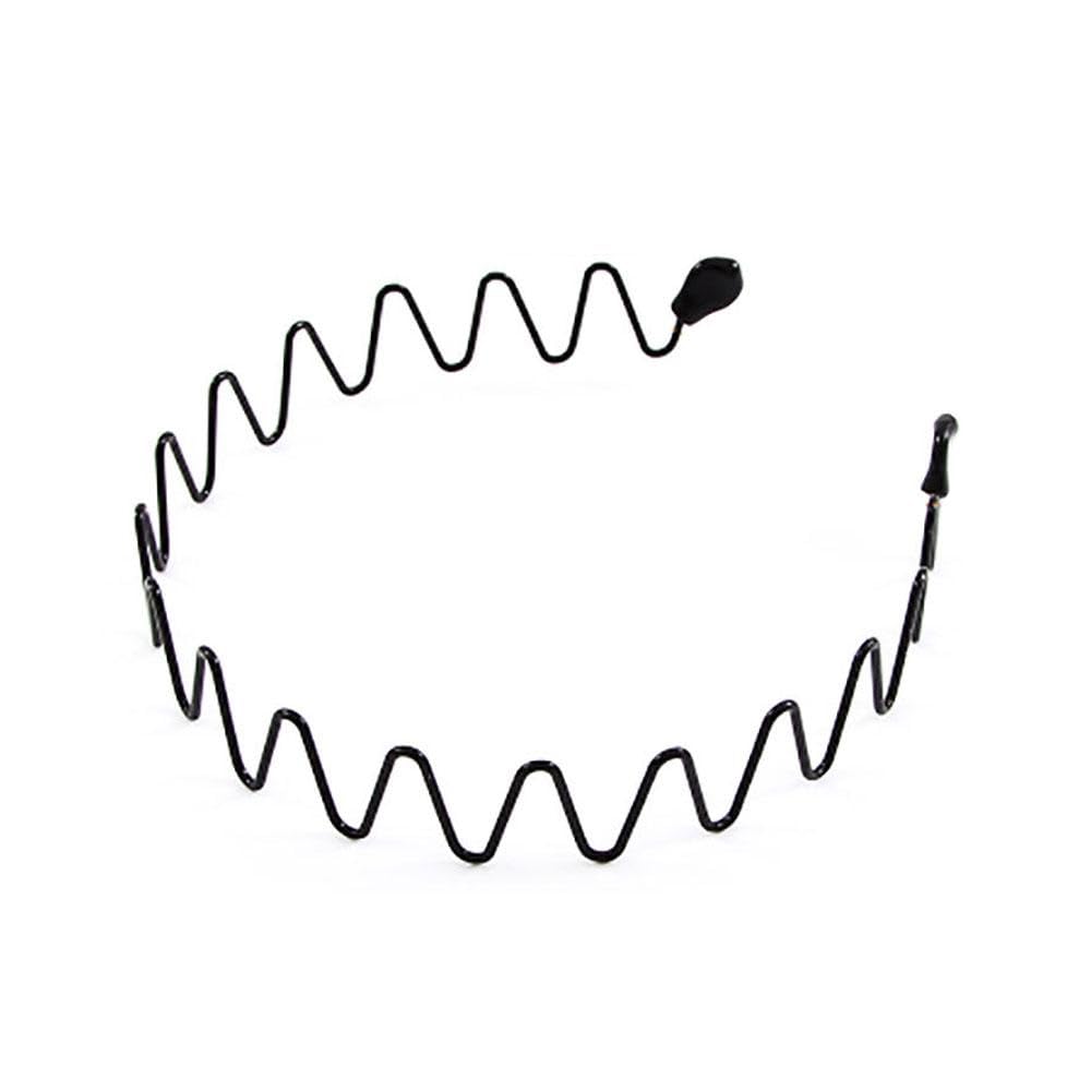 Non-Slip Metal Wavy Spring Hair Hoop for Women & Men - Black Sports Headband for Outdoor Activities, Workouts, Face Washing & Daily Use