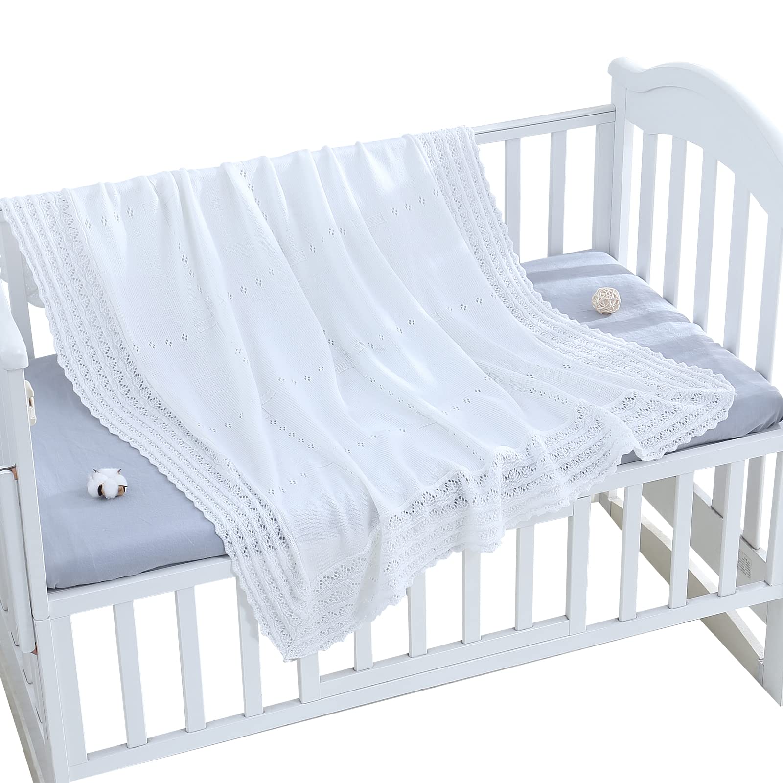 Booulfi White Cotton Knit Baby Blanket - 47