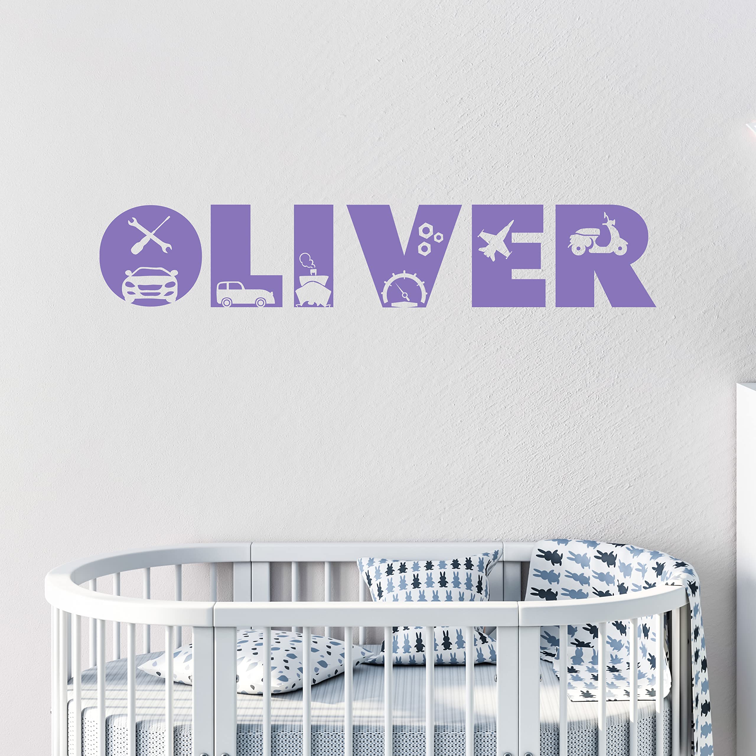 Custom Cars & Trucks Wall Name Vinyl Decal - Personalized Nursery Wall Decor for Boys - Construction Theme Kids Room Decor - Perfect for Bedrooms, Playrooms & Birthday Gifts