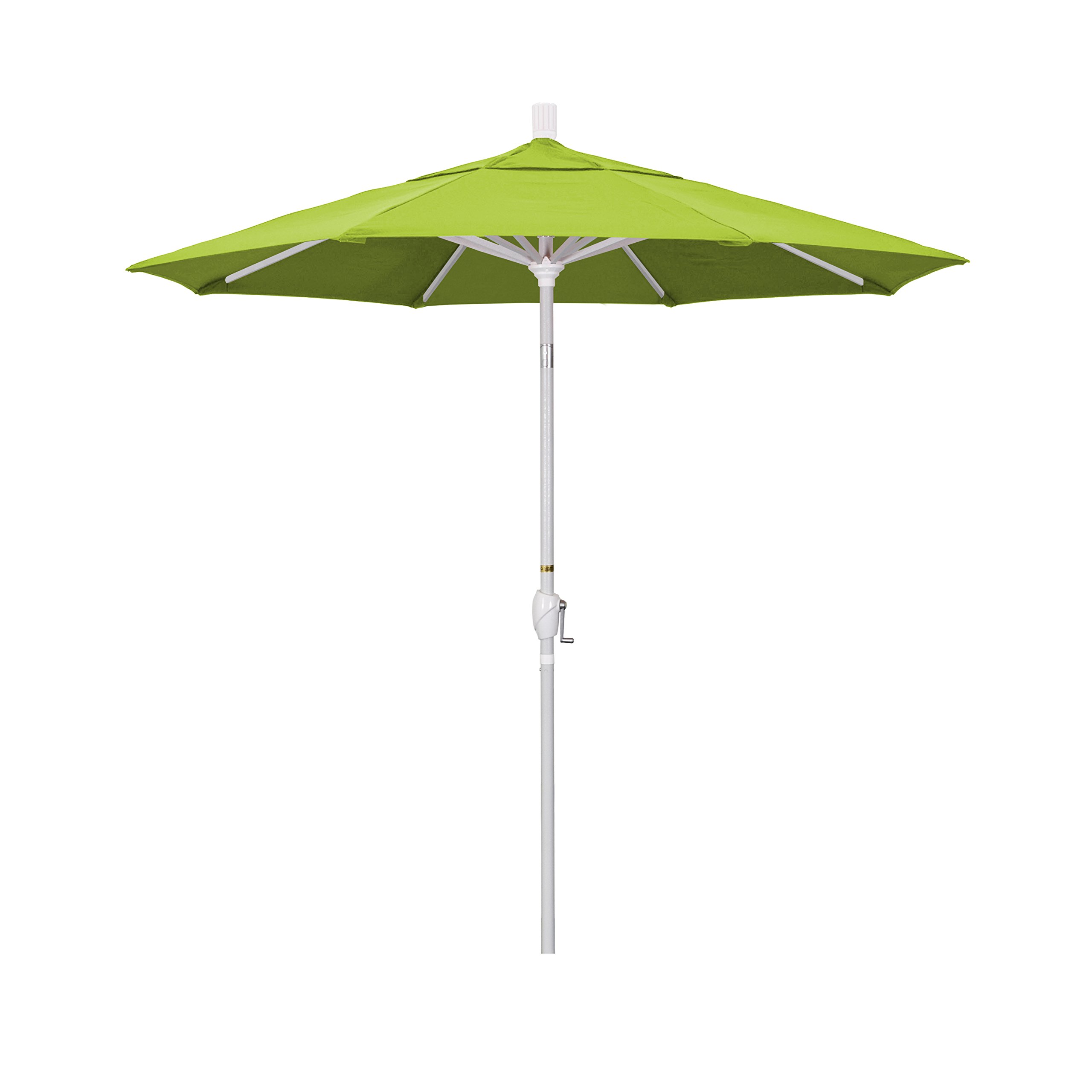 7.5ft Round Aluminum Patio Umbrella with Crank Lift & Push Button Tilt - White Pole & Sunbrella Macaw Fabric - Perfect for Outdoor Dining, Poolside Lounging, and Backyard Shade
