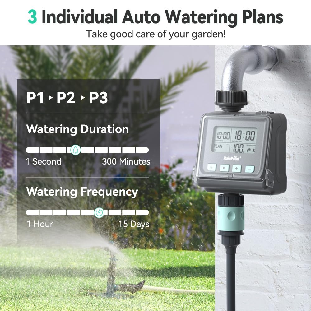 BALDR Smart Water Timer for Garden Hoses - 3 Preset Programs, Rain Delay Sensor, Automatic Lawn Sprinkler & Drip Irrigation Timer for Outdoor Watering System | Perfect for Garden, Yard, and Landscape Irrigation