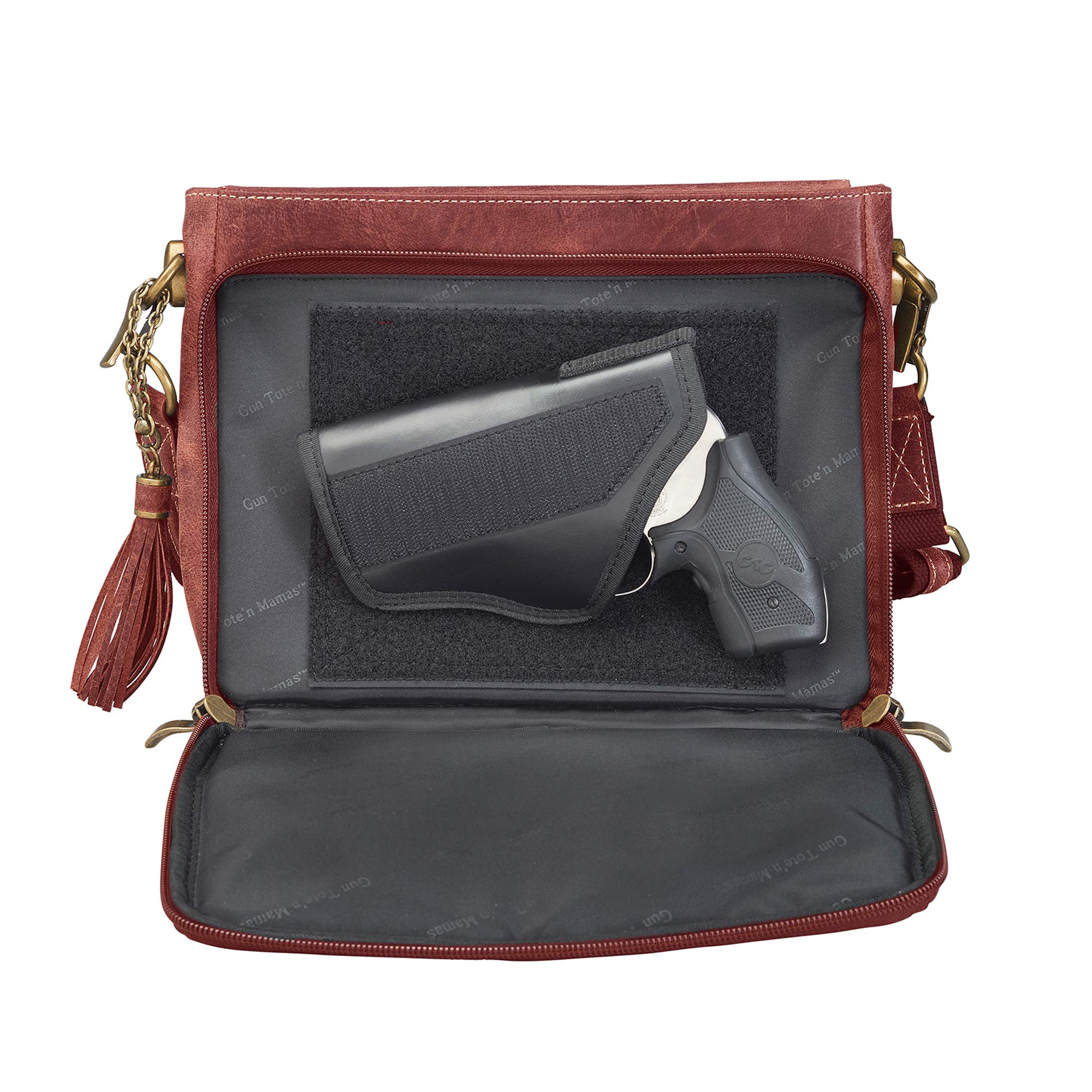 Gun Tote'n Mamas Distressed Buffalo Leather Crossbody Organizer Purse for Women - Stylish & Durable Red Leather Handbag for Concealed Carry, Everyday Use & Outdoor Activities