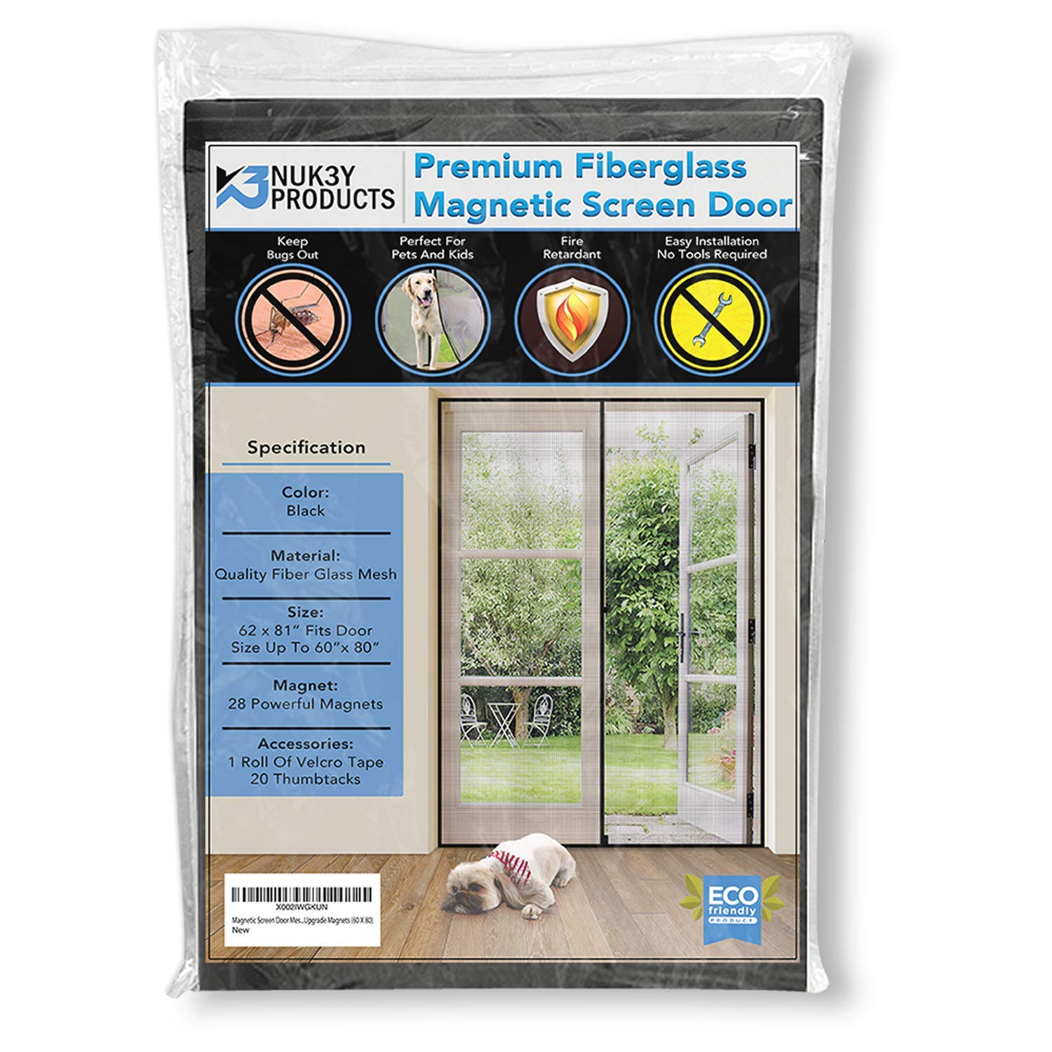 Upgraded Magnetic Screen Door Mesh Curtain - Fiberglass Design with Full Frame & Strong Velcro (60
