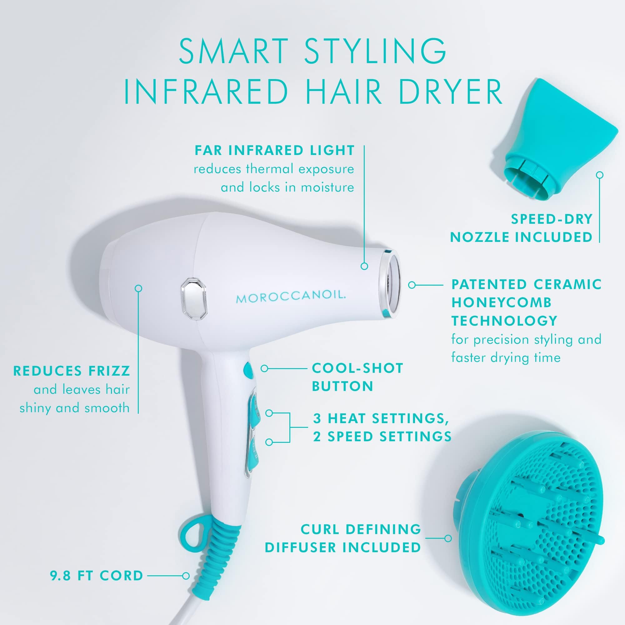 Moroccanoil Smart Styling Infrared Hair Dryer - Professional Salon Blow Dryer for Smooth, Shiny Hair - Perfect for Home & Salon Use, Travel-Friendly Hair Styling Tool