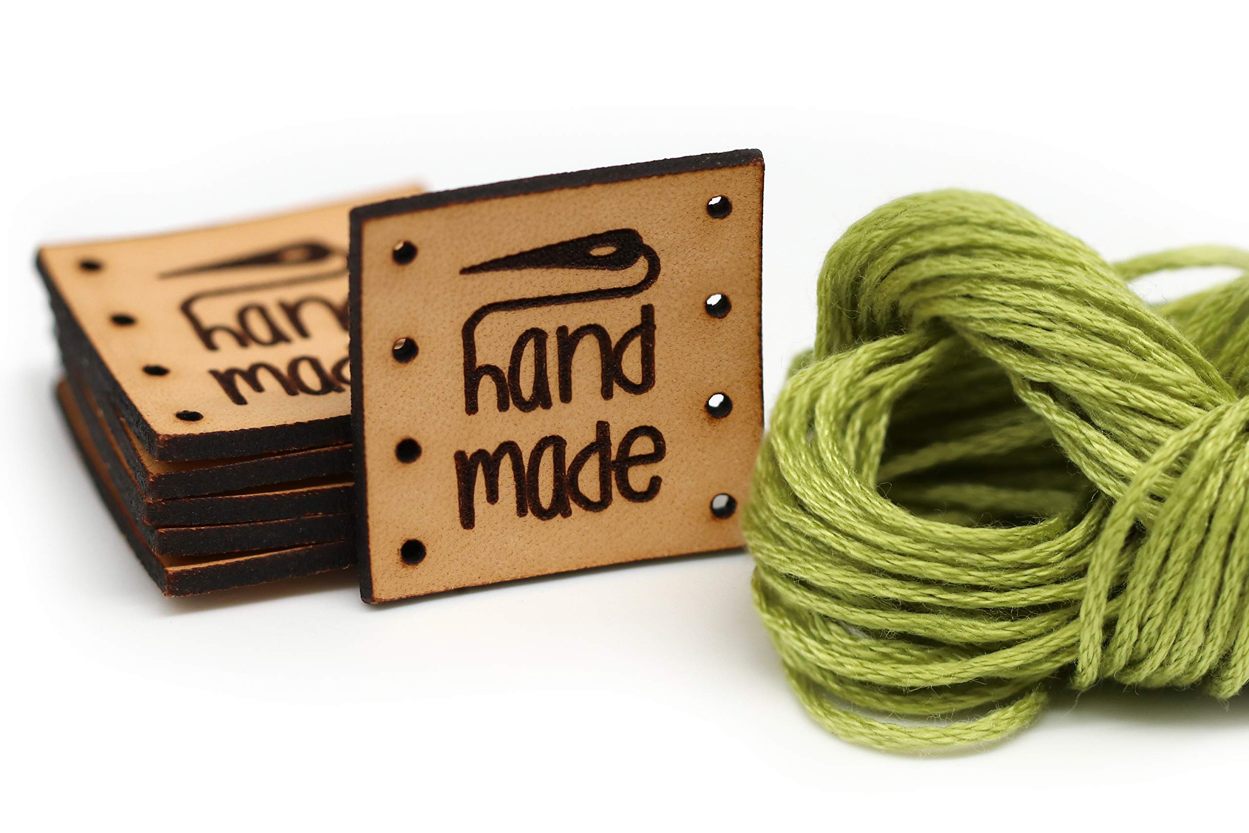 Custom Handmade Leather Sewing Labels - Personalized Tags for Crochet, Knitting & DIY Projects (30pcs) - Perfect for Branding Handmade Crafts & Gifts