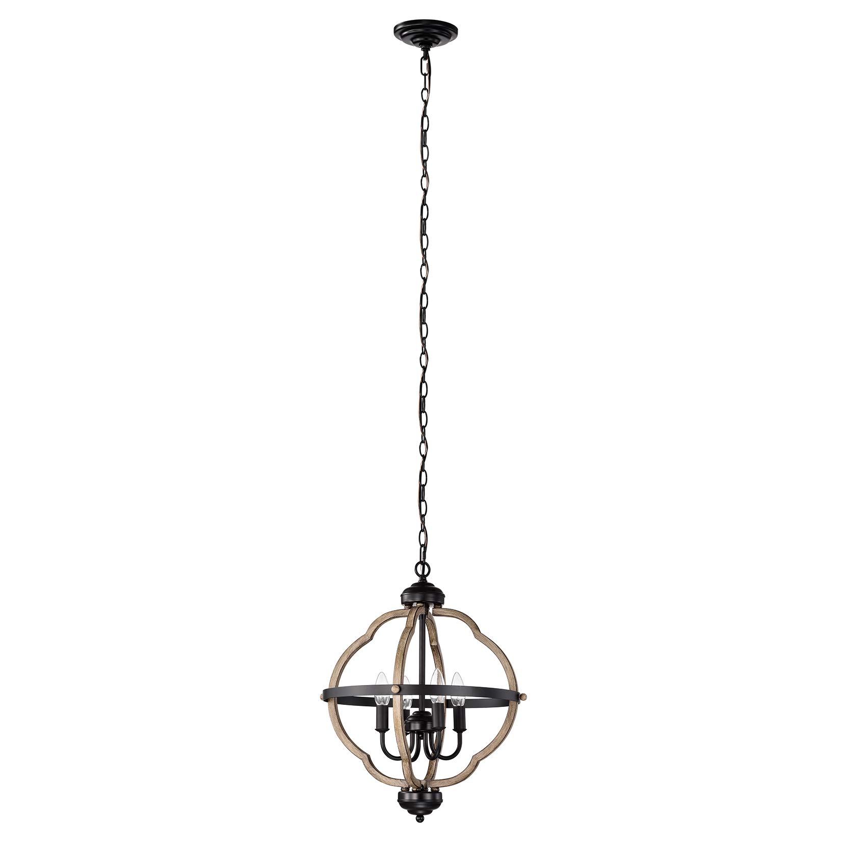 Matte Black Farmhouse Chandelier - 4-Light Adjustable Pendant Lighting with Wood Grain Finish | Industrial Ceiling Light for Kitchen Island, Dining Room, Living Room, Foyer & Entryway | Perfect for Rustic Home Decor and Open Concept Spaces