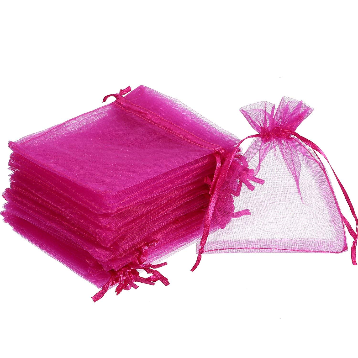 50 Pack Rose Red Organza Gift Bags 4x4.72 Inches - Wedding Favors, Party Decorations, Jewelry Pouches & Gift Wrapping for Bridal Showers, Baby Showers & Special Occasions